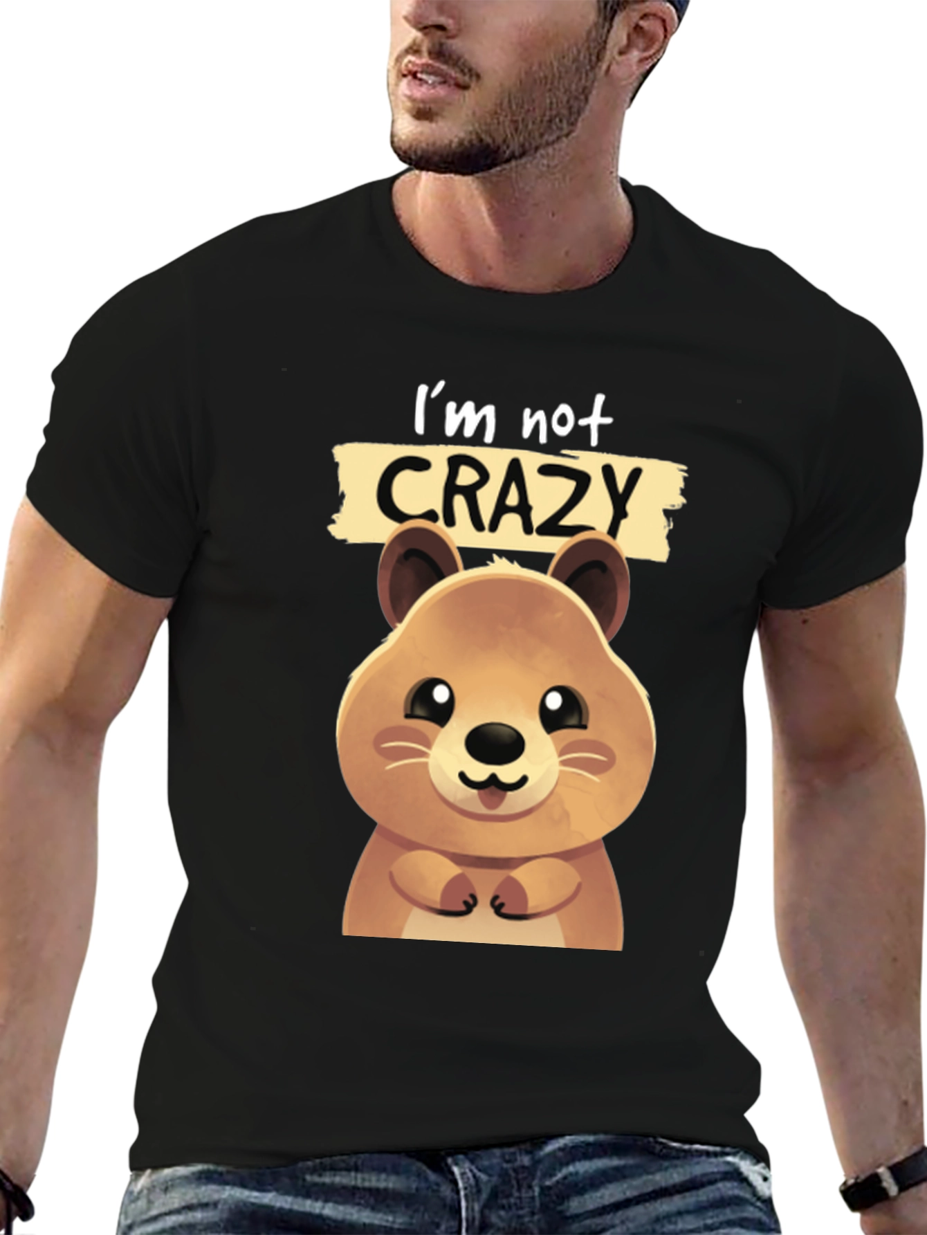 Black Cute Quokka 'I'm Not Crazy' Graphic T-Shirt view 6