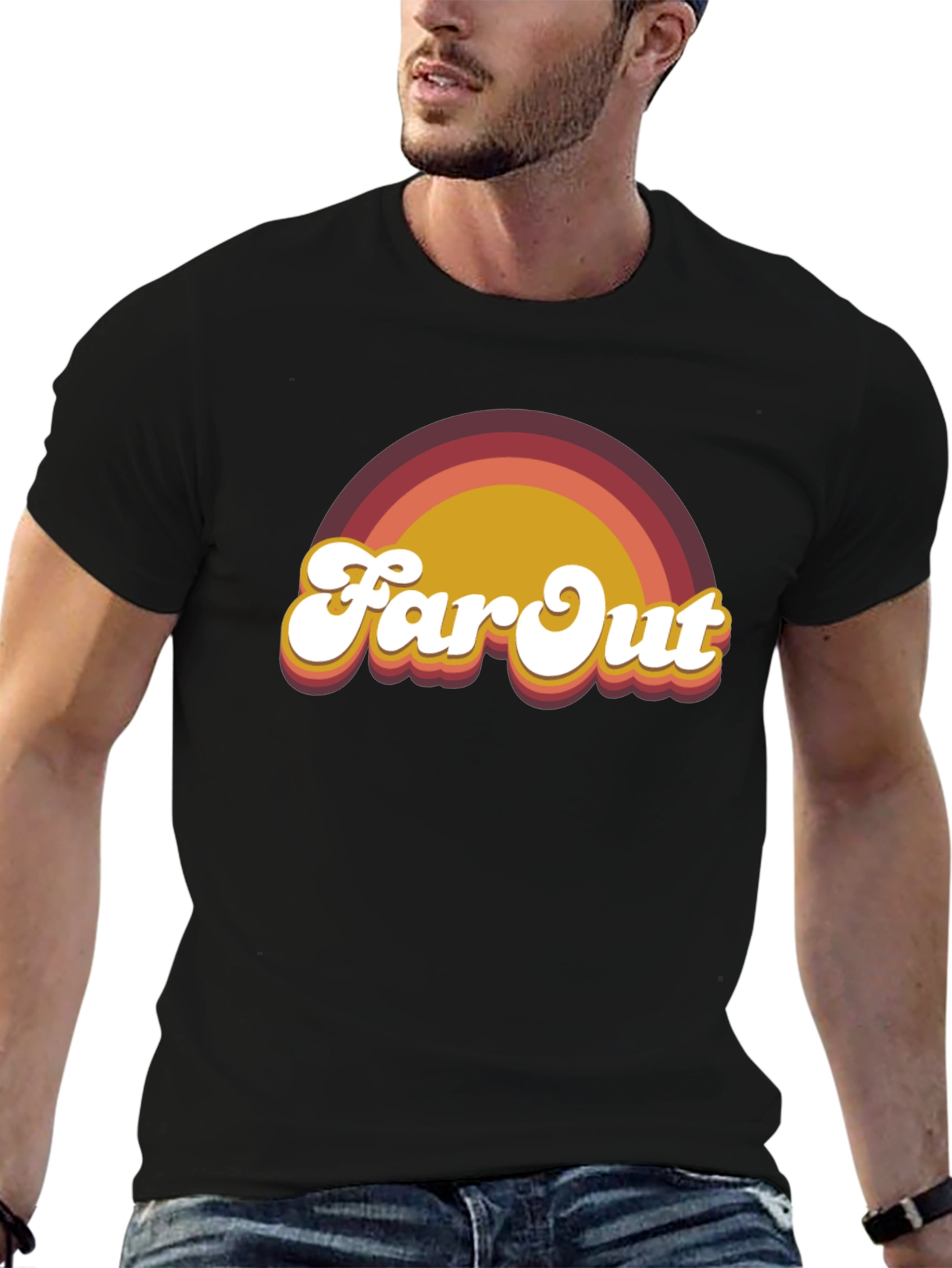 Black Retro "Far Out" Graphic T-Shirt view 6