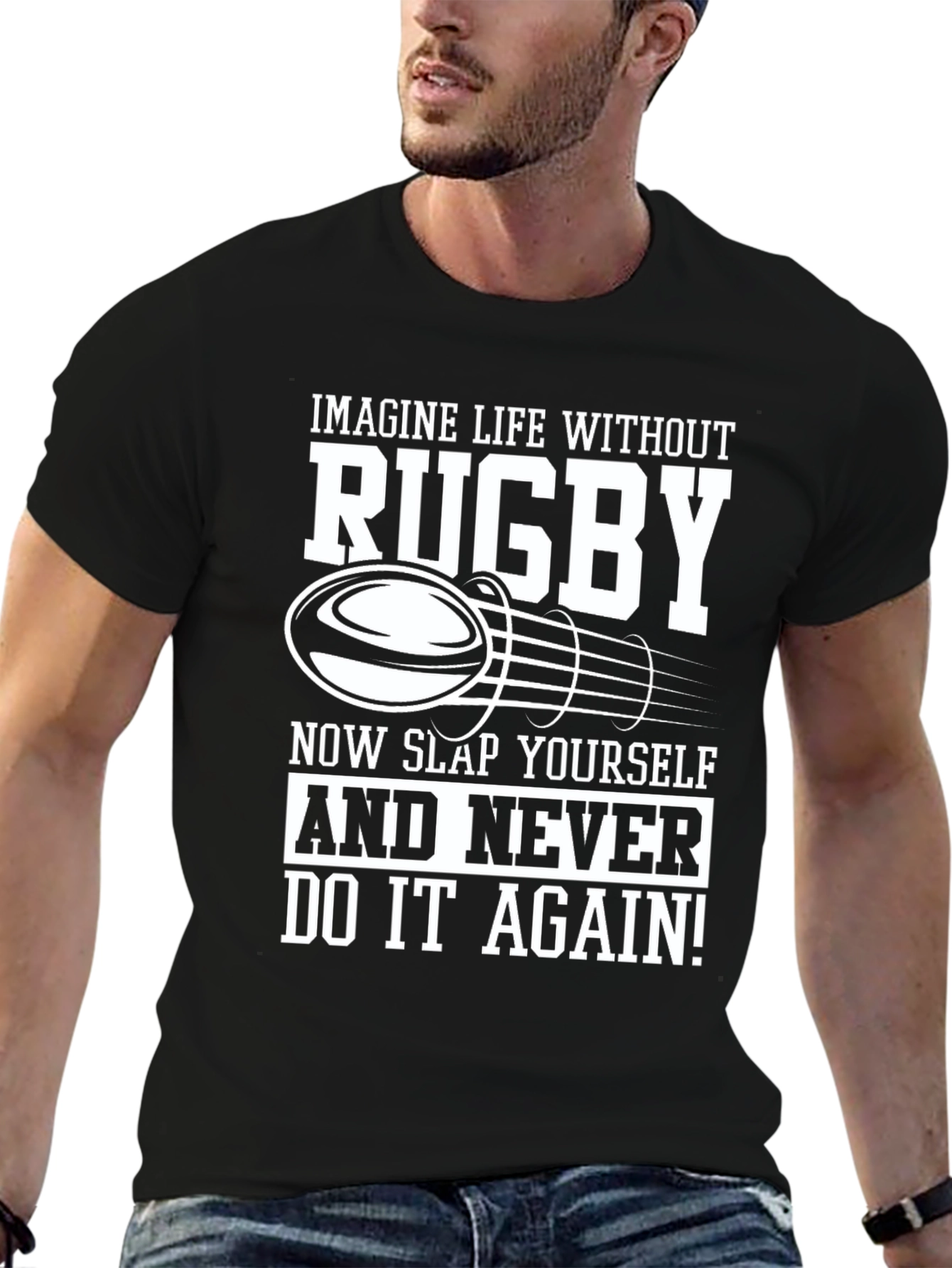 Black Rugby Lover Black T-Shirt - Slap Yourself! view 6