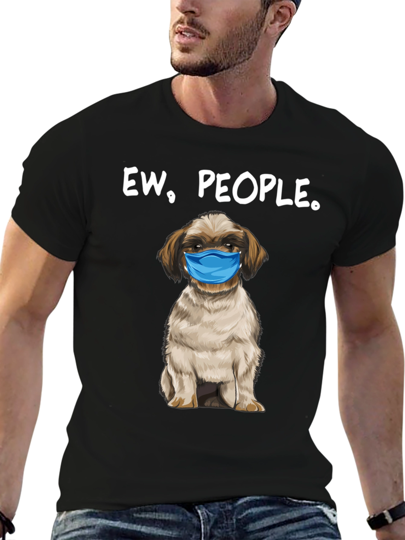 Black Ew, People. Funny Dog Face Mask Graphic T-Shirt view 6