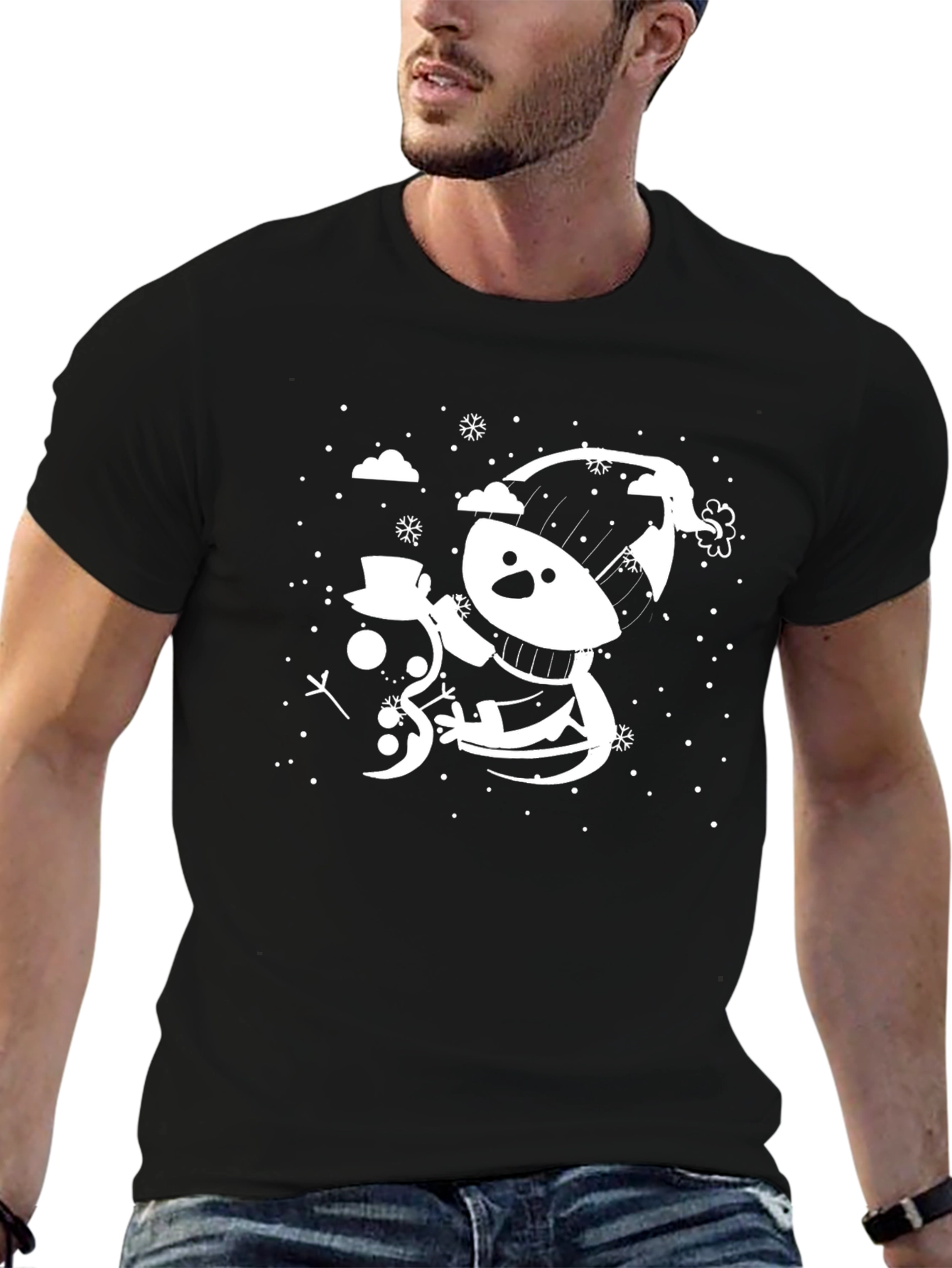 Black Whimsical Snowman Graphic Tee - Holiday Cheer view 6