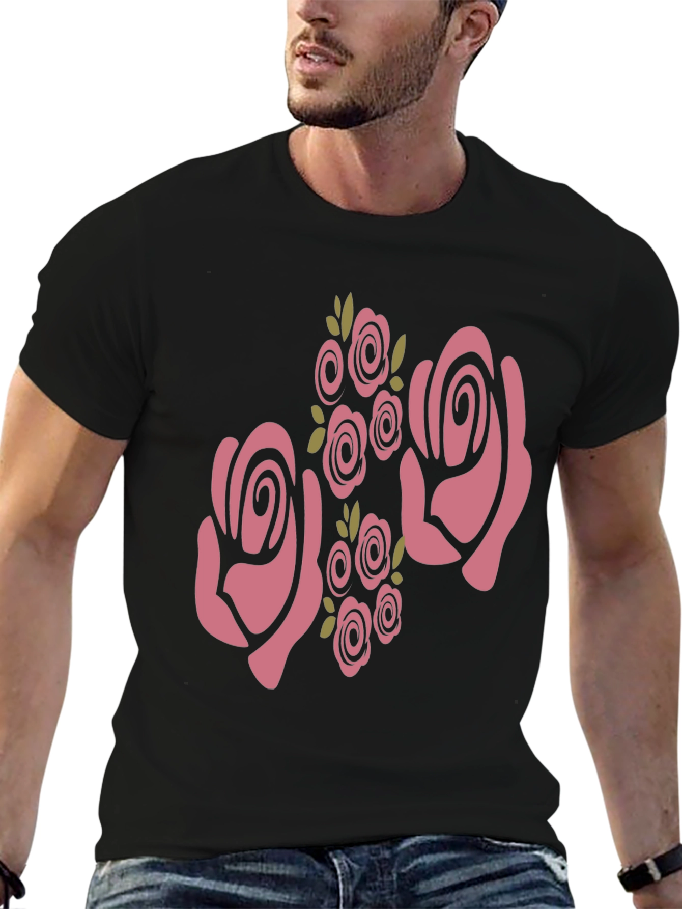 Black Floral Rose Graphic Black T-Shirt view 6