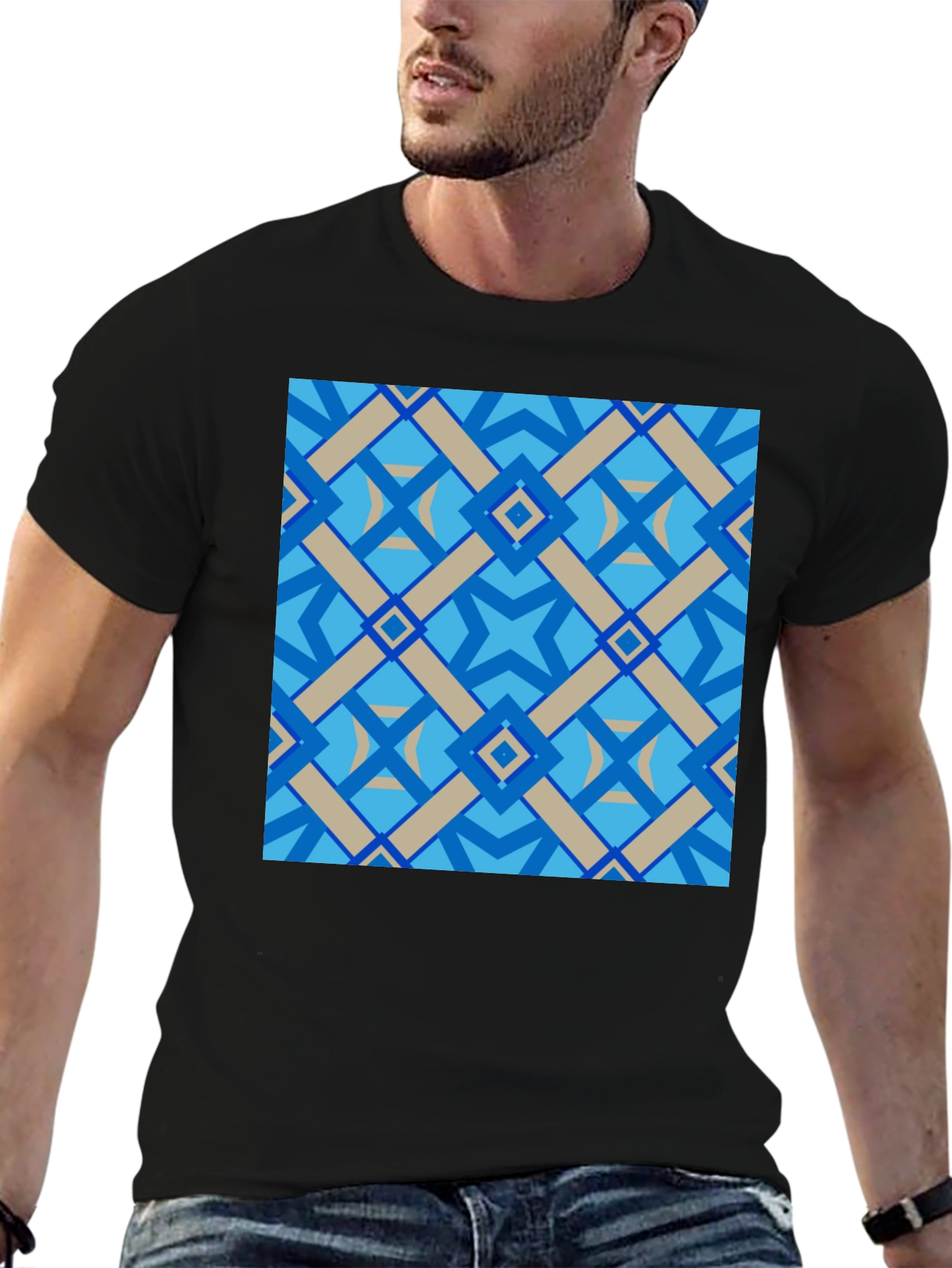 Black Geometric Pattern Black T-Shirt view 6