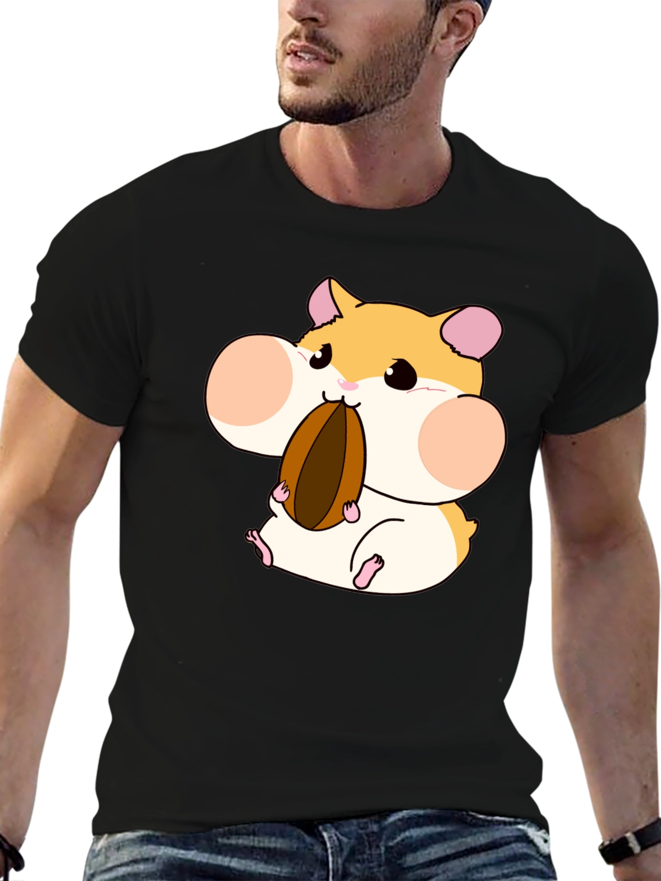 Black Hamster Lover T-Shirt - Cartoon Hamster Graphic Tee view 6