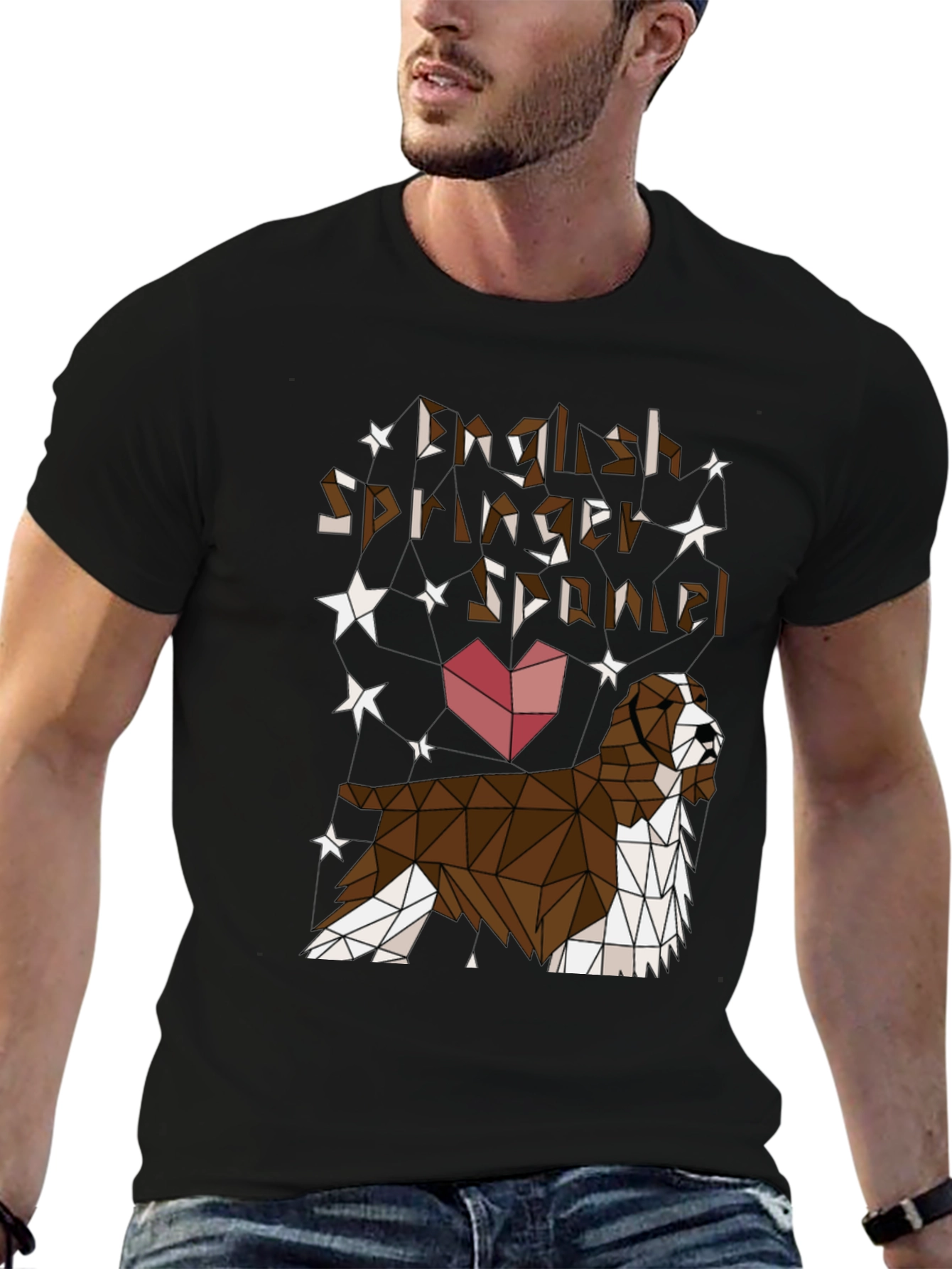 Black English Springer Spaniel Geometric T-Shirt view 6