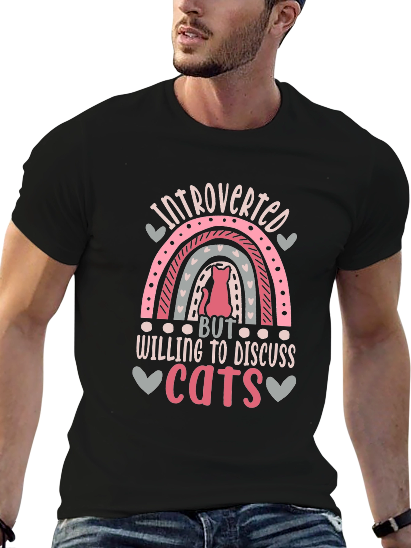 Black Introverted Cat Lover T-Shirt view 6