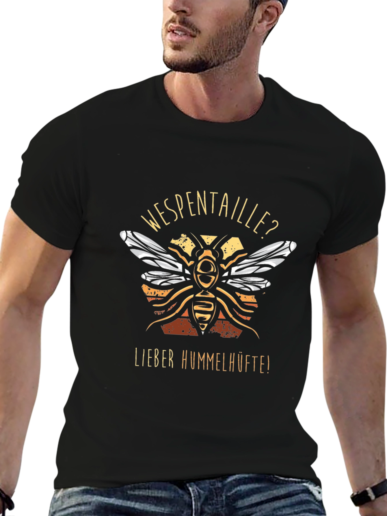 Black Funny Wasp Waist or Bumblebee Hips Graphic T-Shirt view 6