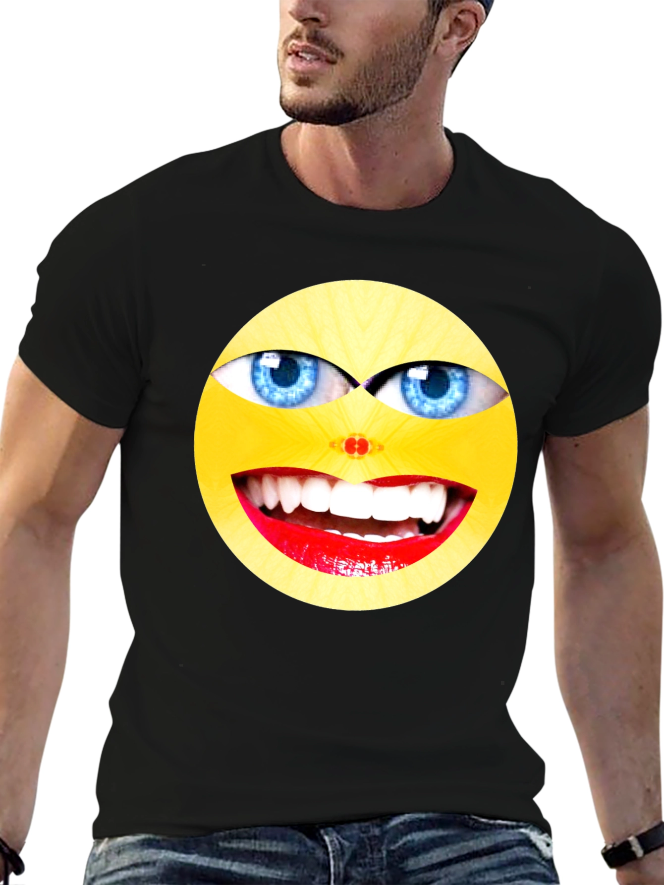 Black Funny Emoji Graphic Black T-Shirt view 6