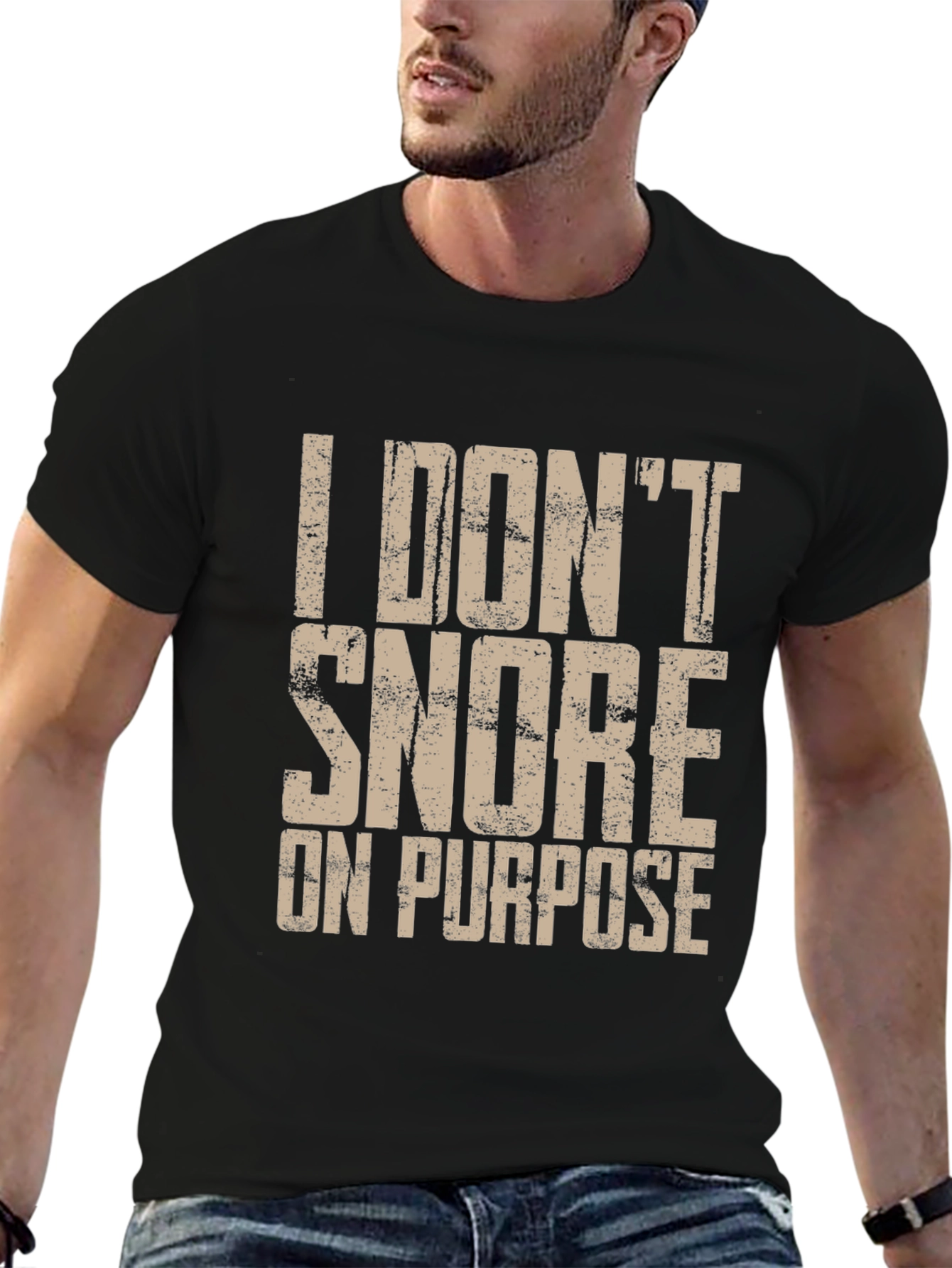 Black Funny "I Don't Snore On Purpose" Men's Graphic Tee view 6