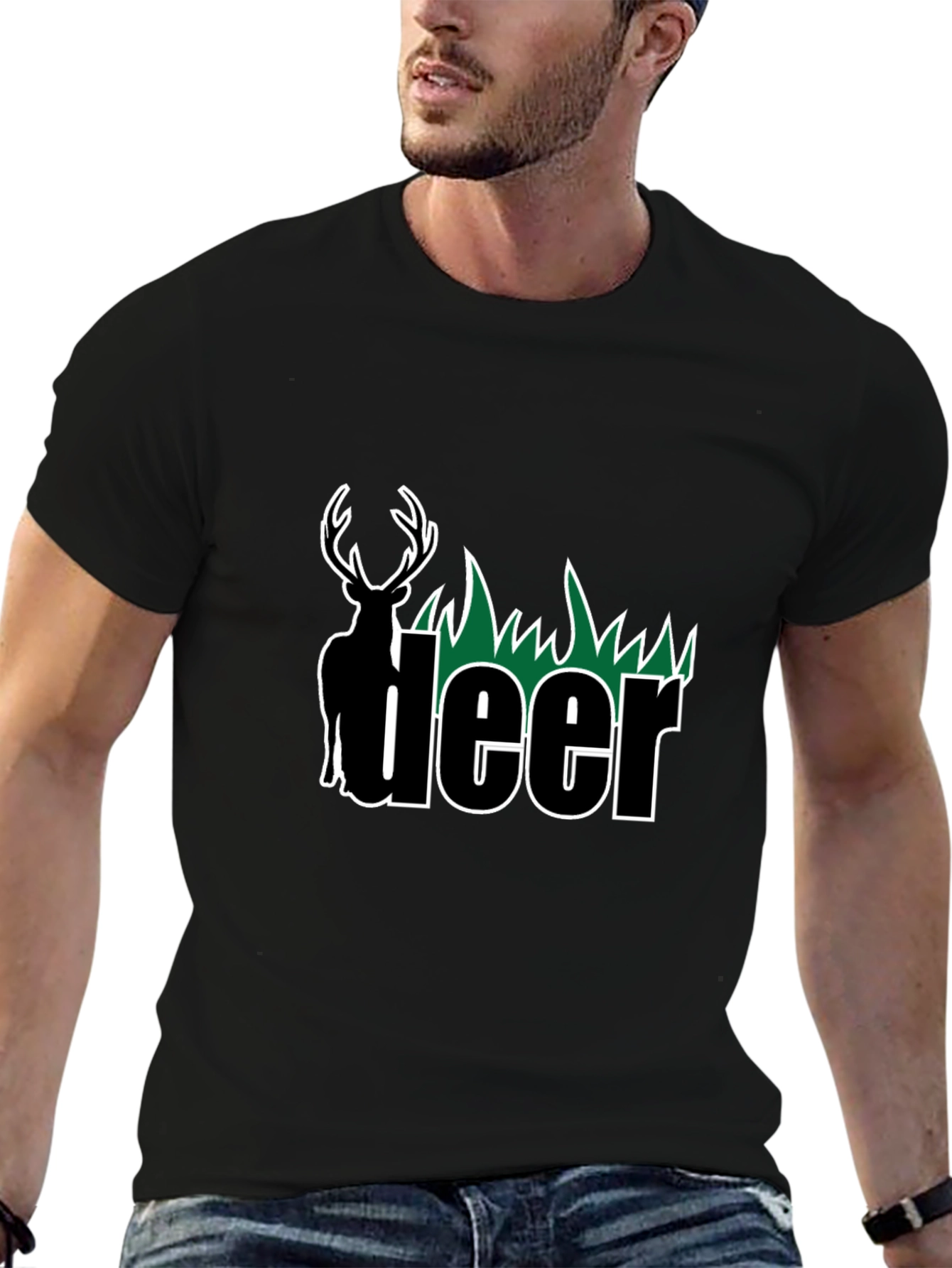 Black Deer Graphic Tee - Black Cotton Blend T-Shirt view 6