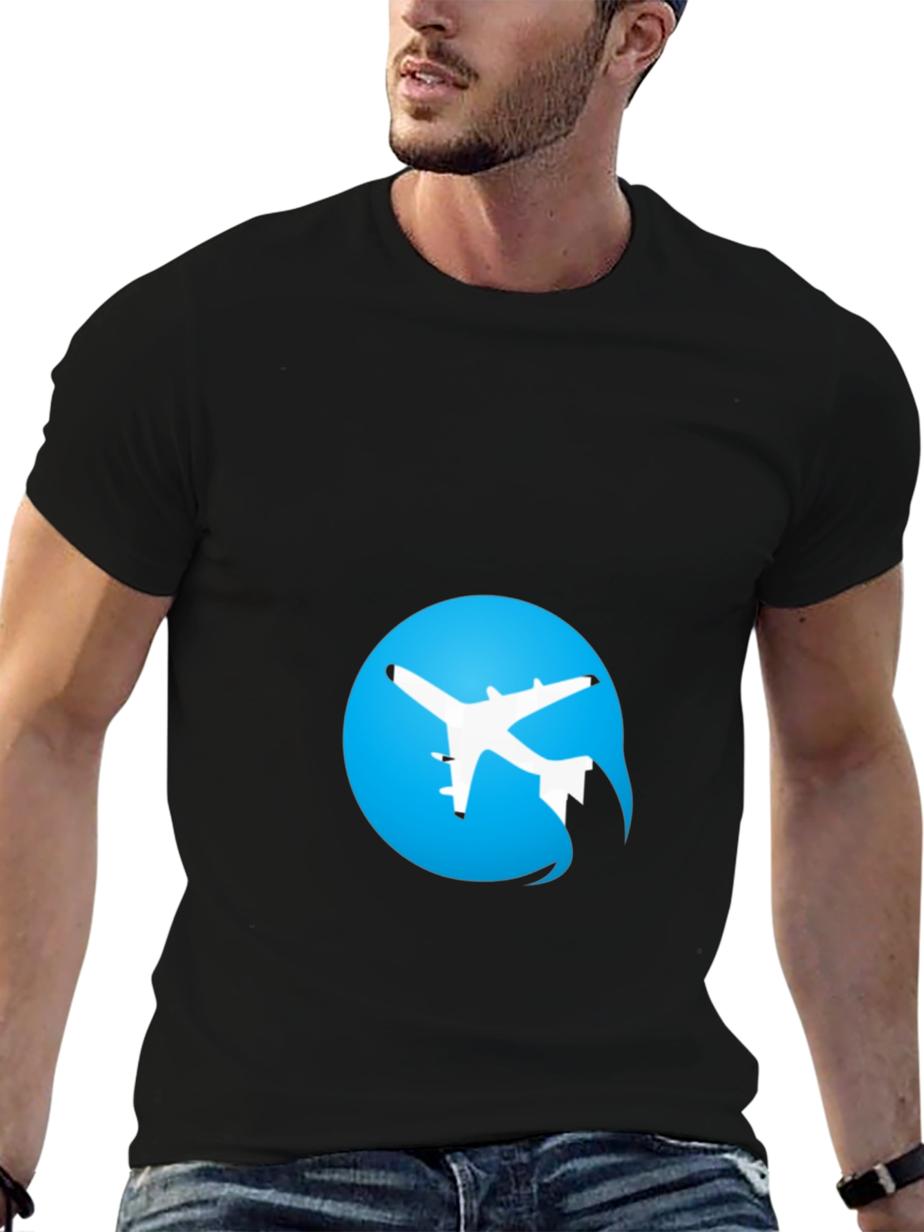 Black Airplane Logo Black T-Shirt view 6