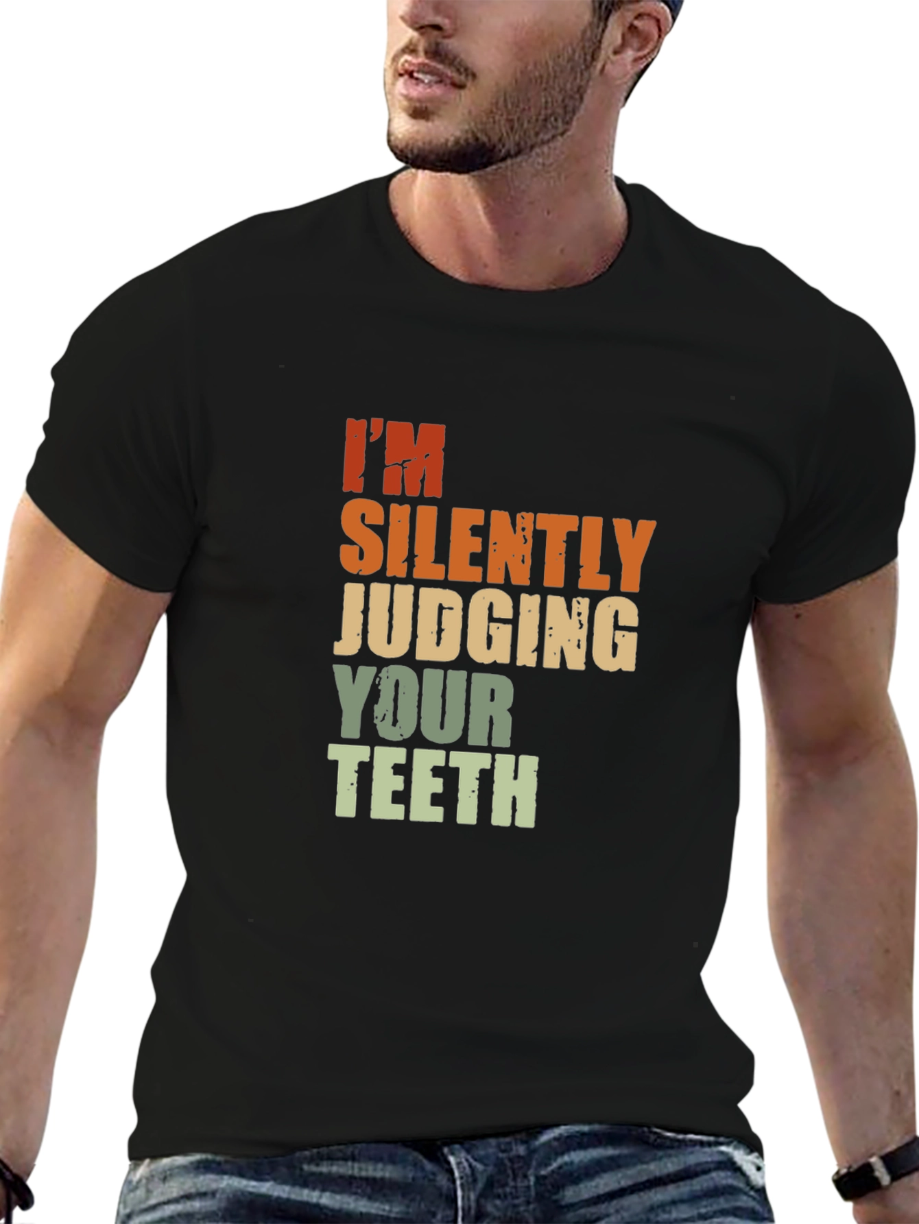 Black Silently Judging Your Teeth Graphic Tee view 6