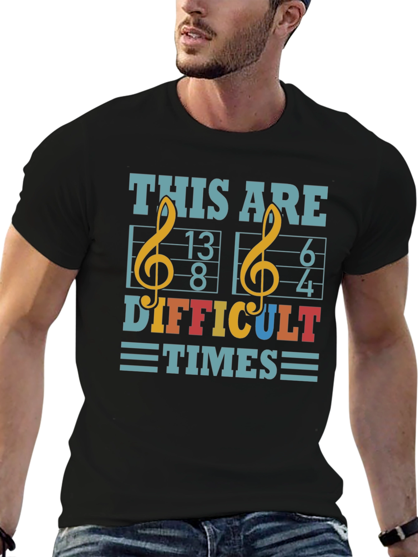 Black Difficult Times Music T-Shirt view 6