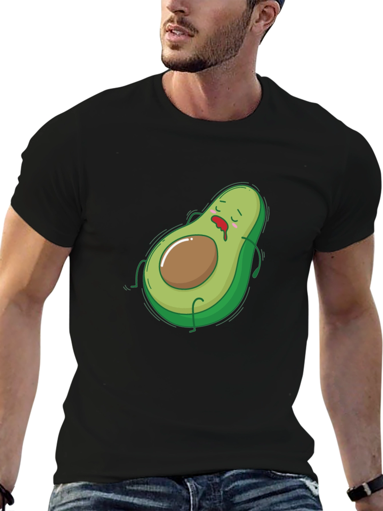 Black Funny Avocado Graphic T-Shirt - Black Cotton Tee view 6
