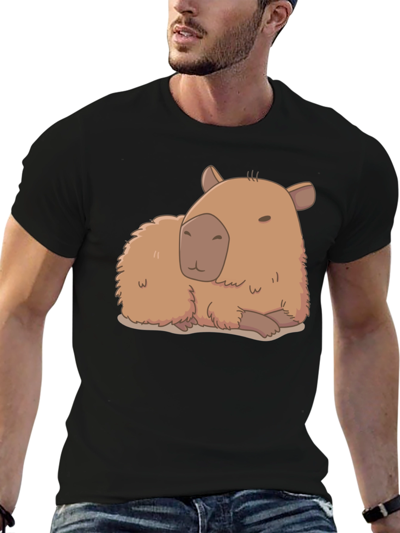 Black Capybara Graphic Tee - Relaxed Fit Cotton T-Shirt view 6