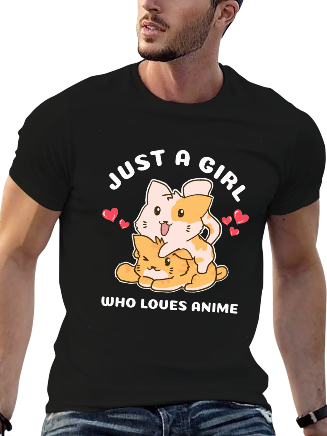 Black Just a Girl Who Loves Anime T-Shirt view 6