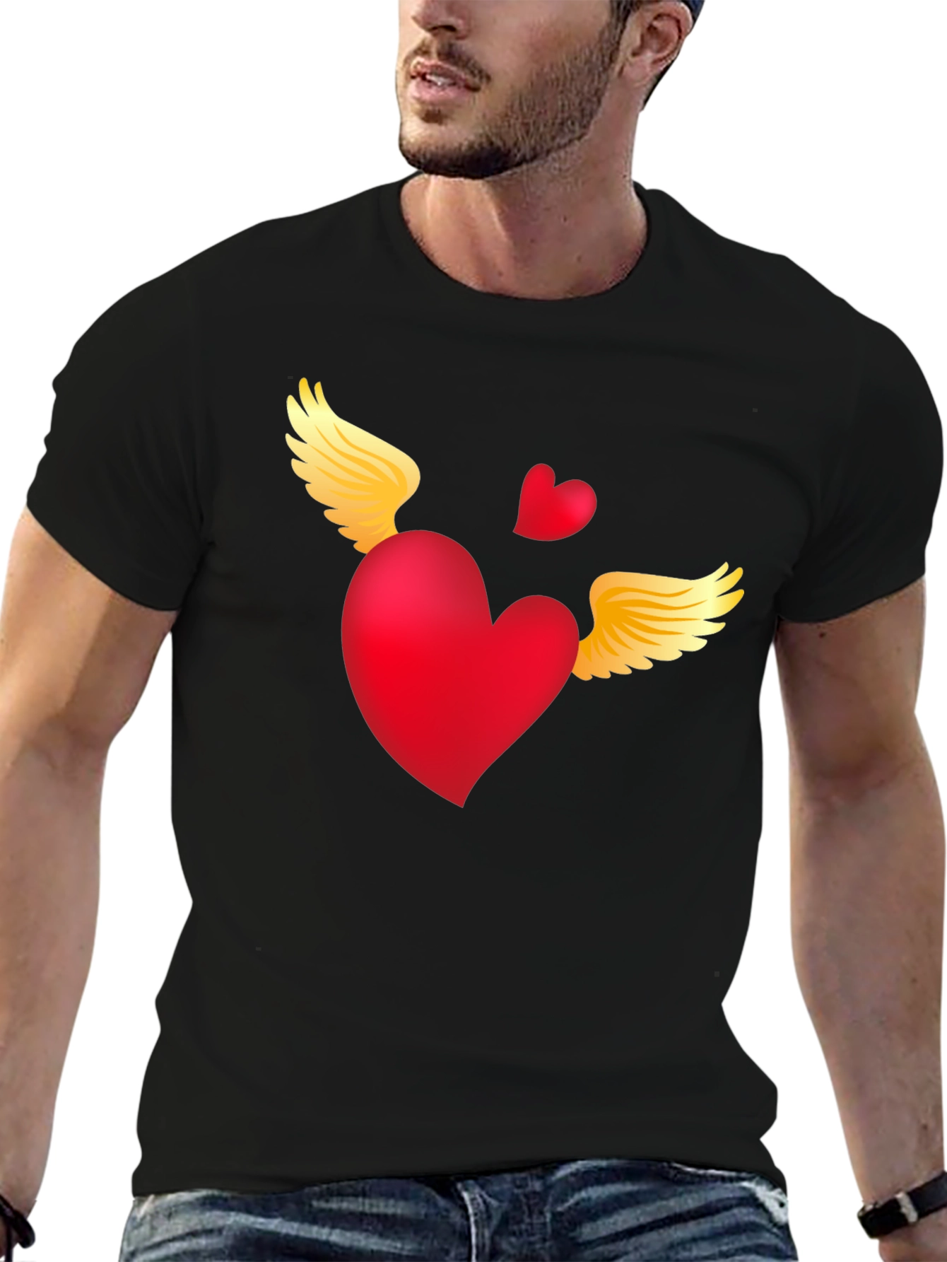 Black Heart with Wings Graphic Tee - Black view 6