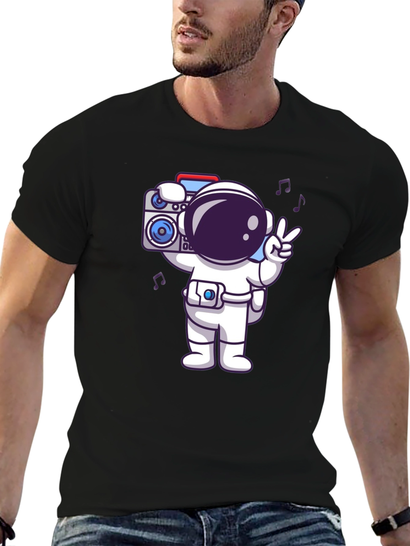 Black Astronaut Graphic Tee - Black Cotton Blend T-Shirt view 6