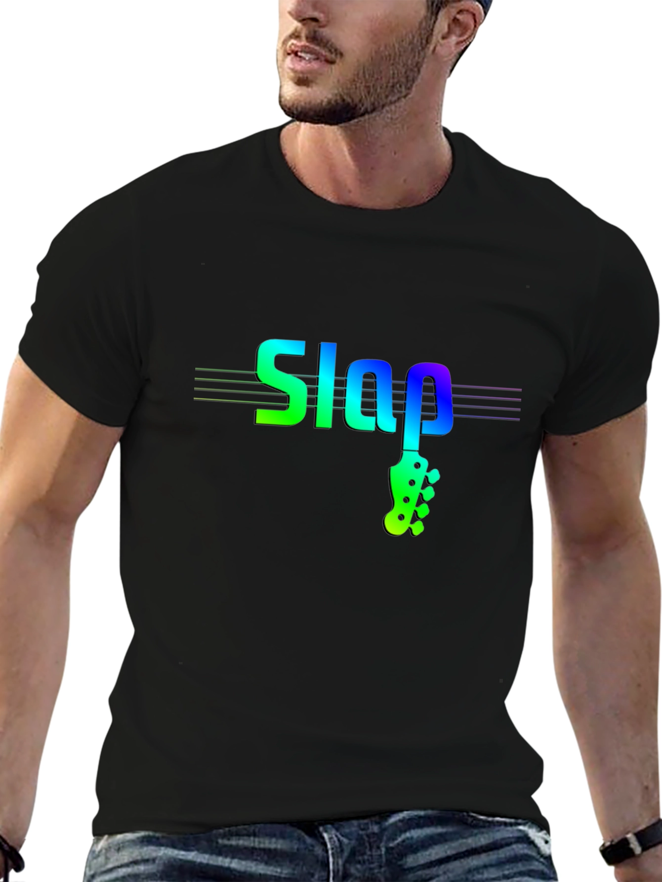 Black Slap Bass Music T-Shirt - Cool Musician Tee view 6