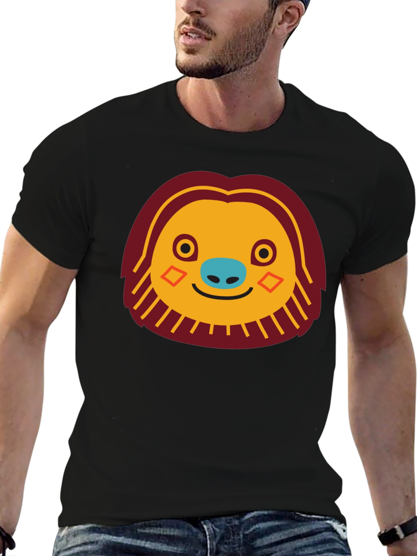 Black Funny Sloth Face Graphic T-Shirt view 6