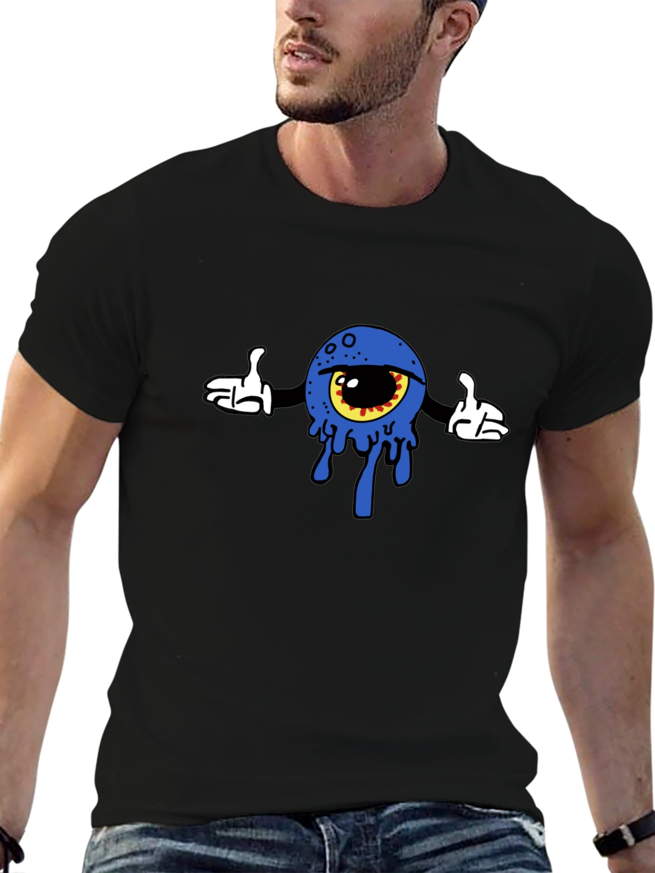 Black Eye Cartoon Graphic Black T-Shirt view 6