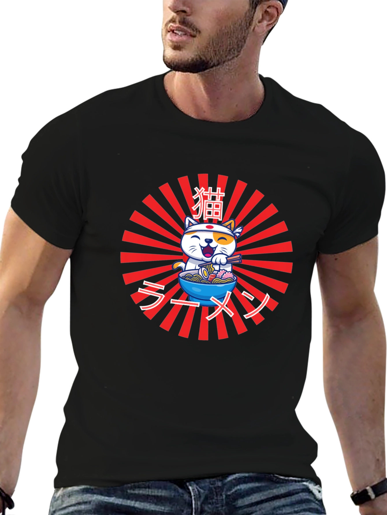 Black Ramen Cat T-Shirt - Japanese Anime Style view 6