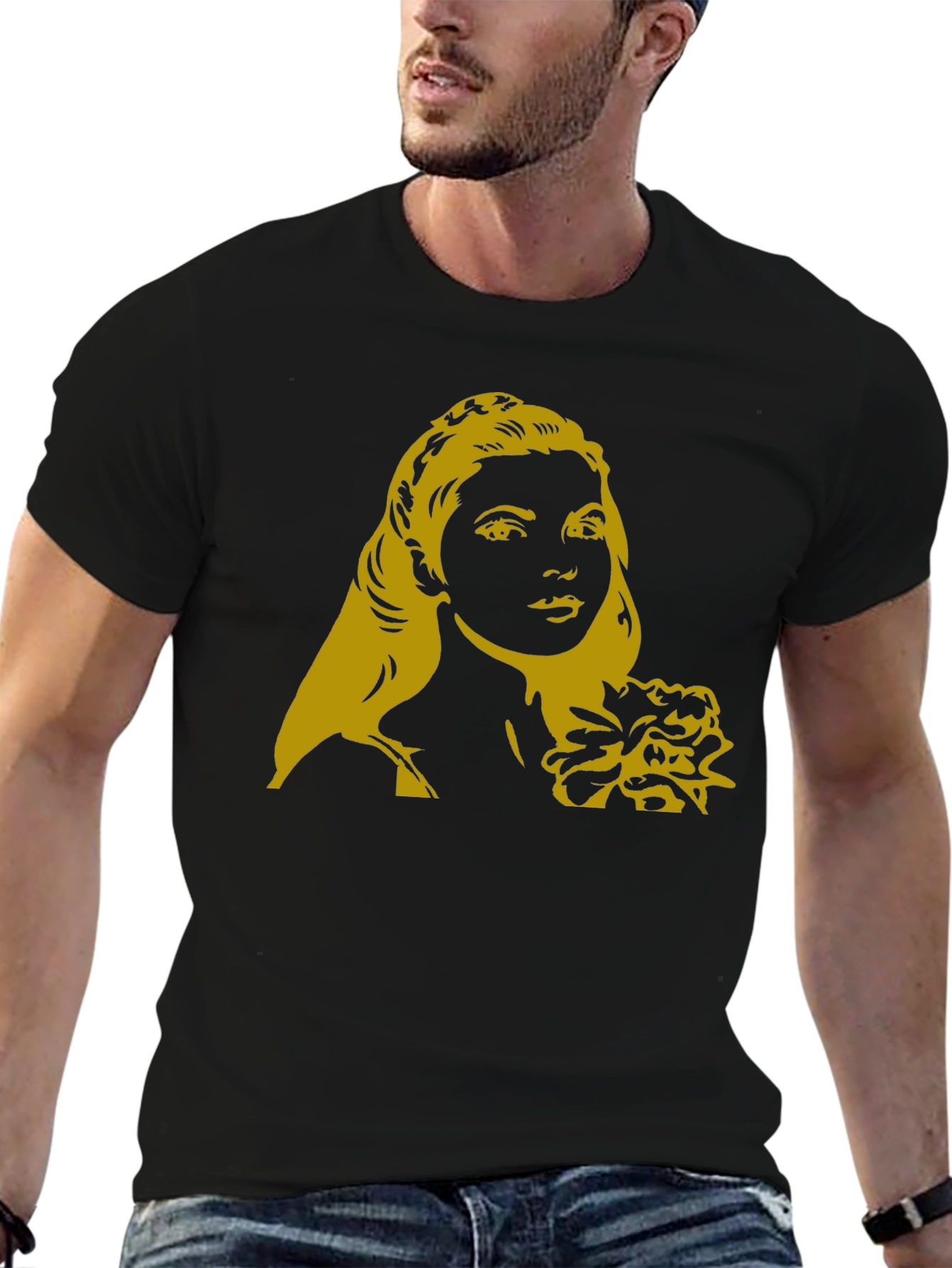 Black Woman's Portrait Graphic Tee - Black Casual Top view 6