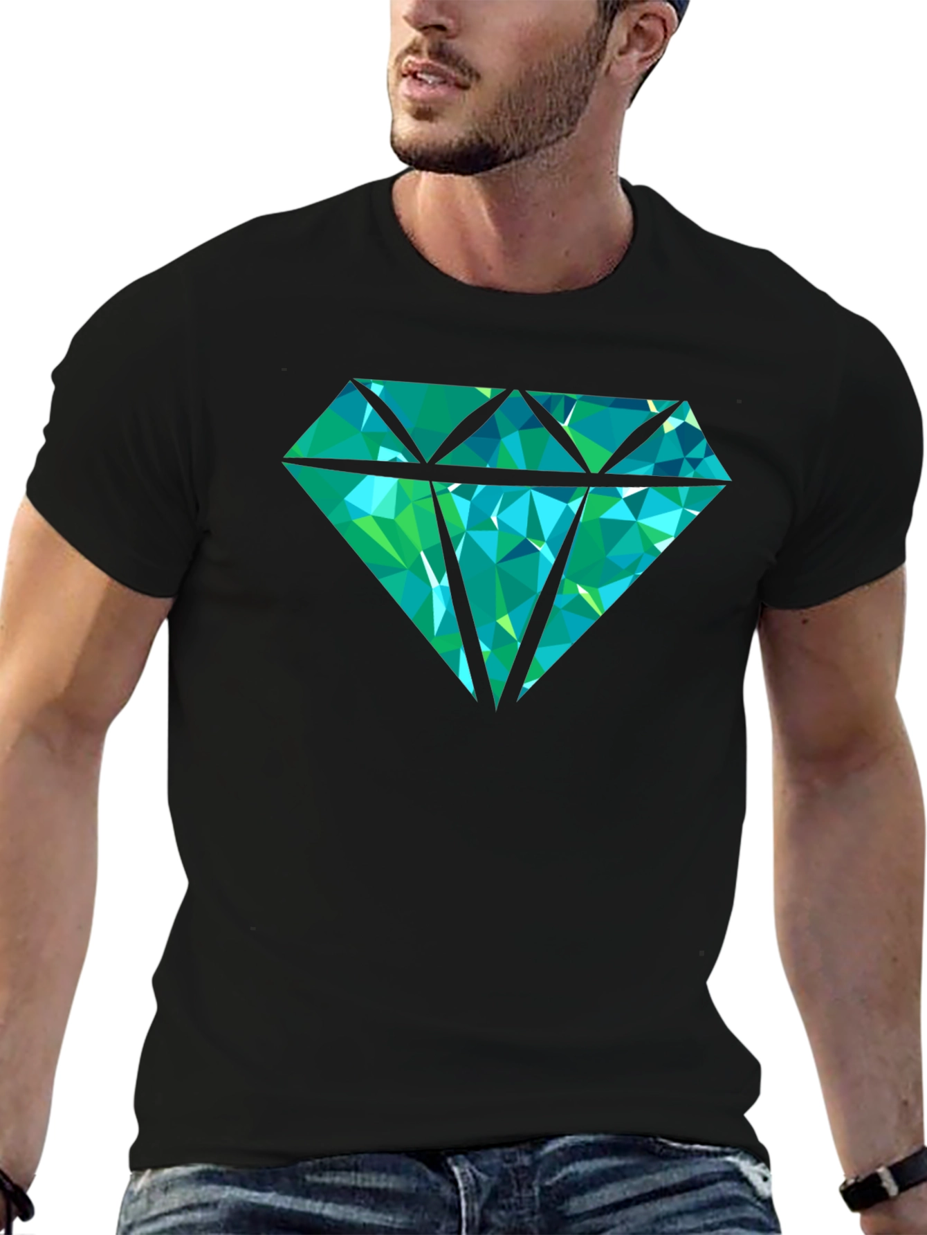 Black Geometric Diamond Graphic Print Tee - Black view 6