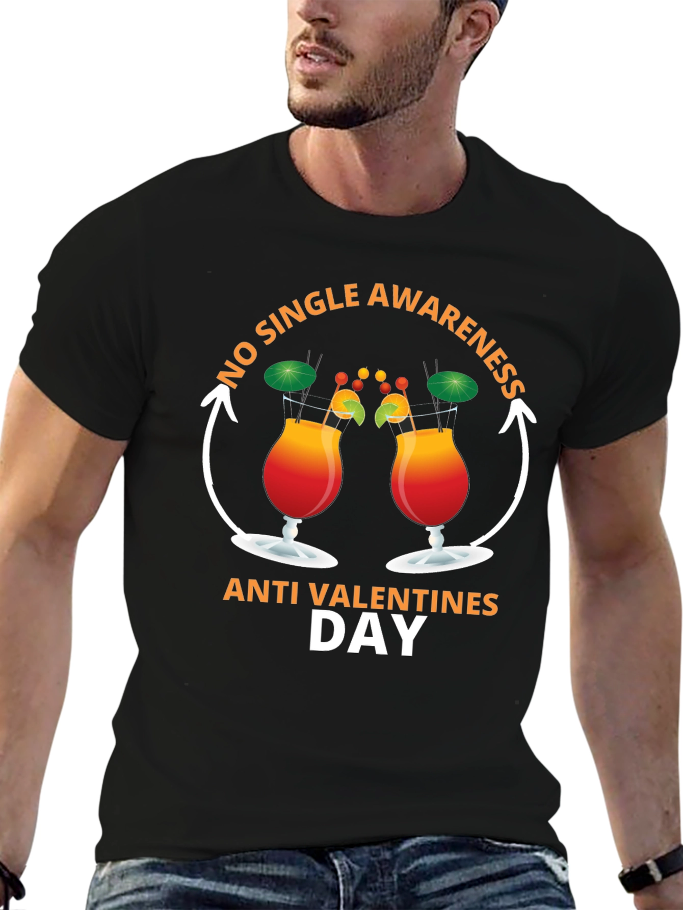 Black Anti-Valentine's Day 'No Single Awareness' T-Shirt view 6
