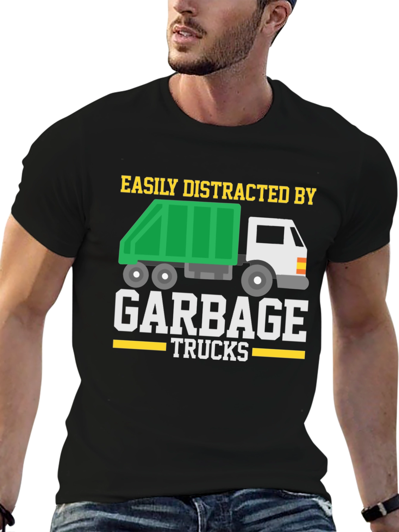 Black Easily Distracted by Garbage Trucks T-Shirt view 6