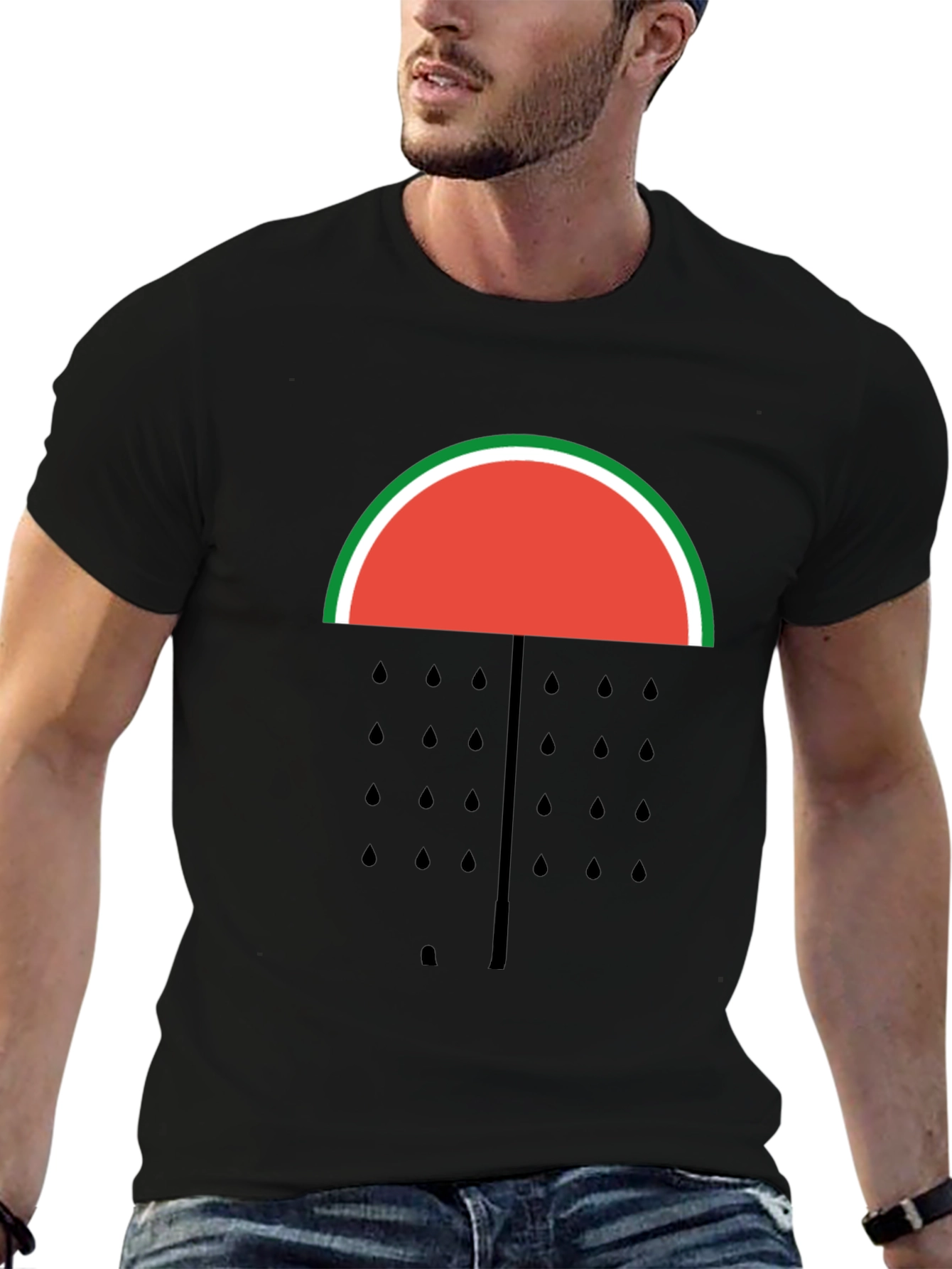 Black Watermelon Umbrella T-Shirt - Fruit Graphic Tee view 6