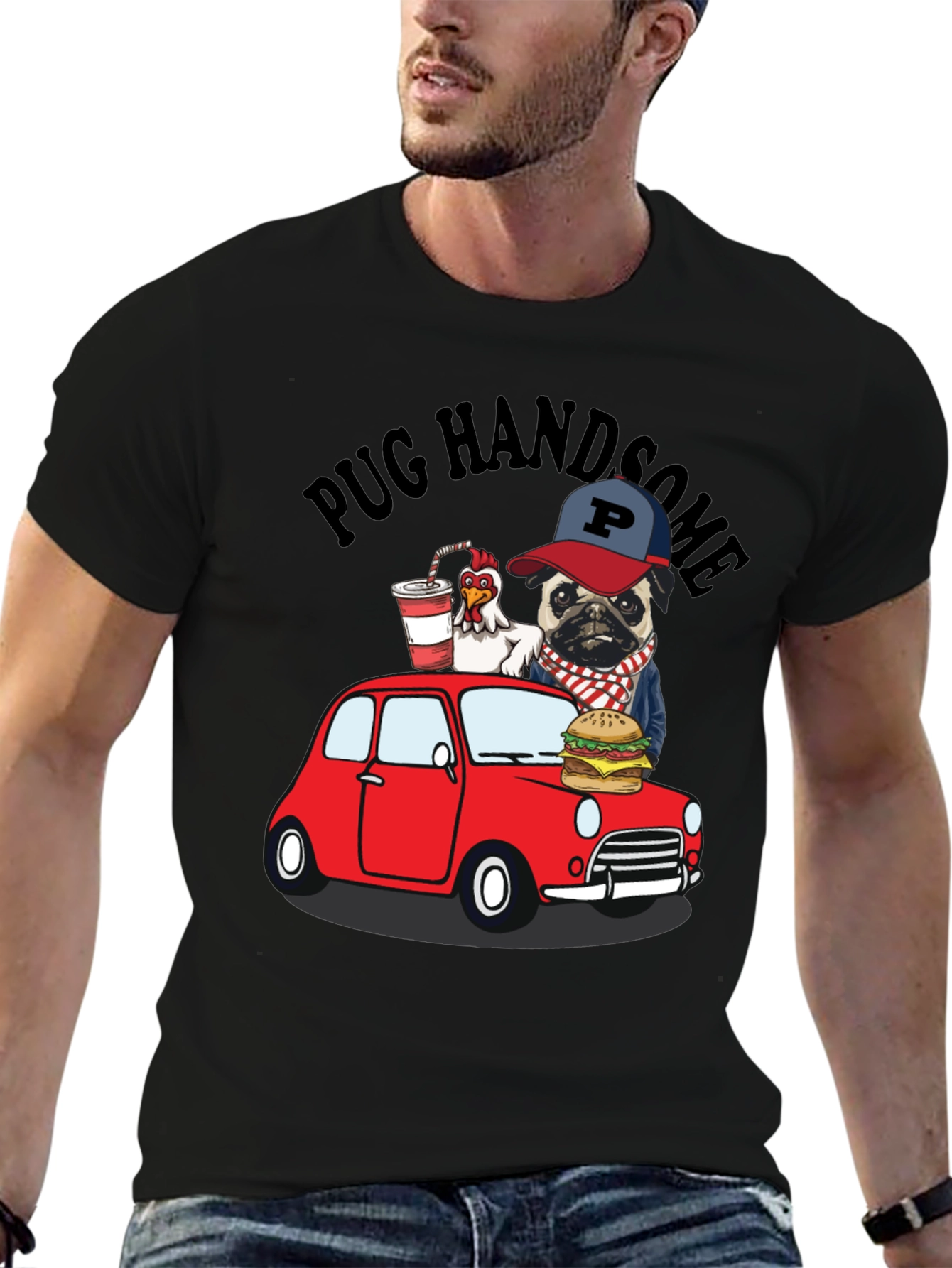 Black Pug Handsome Graphic Tee view 6