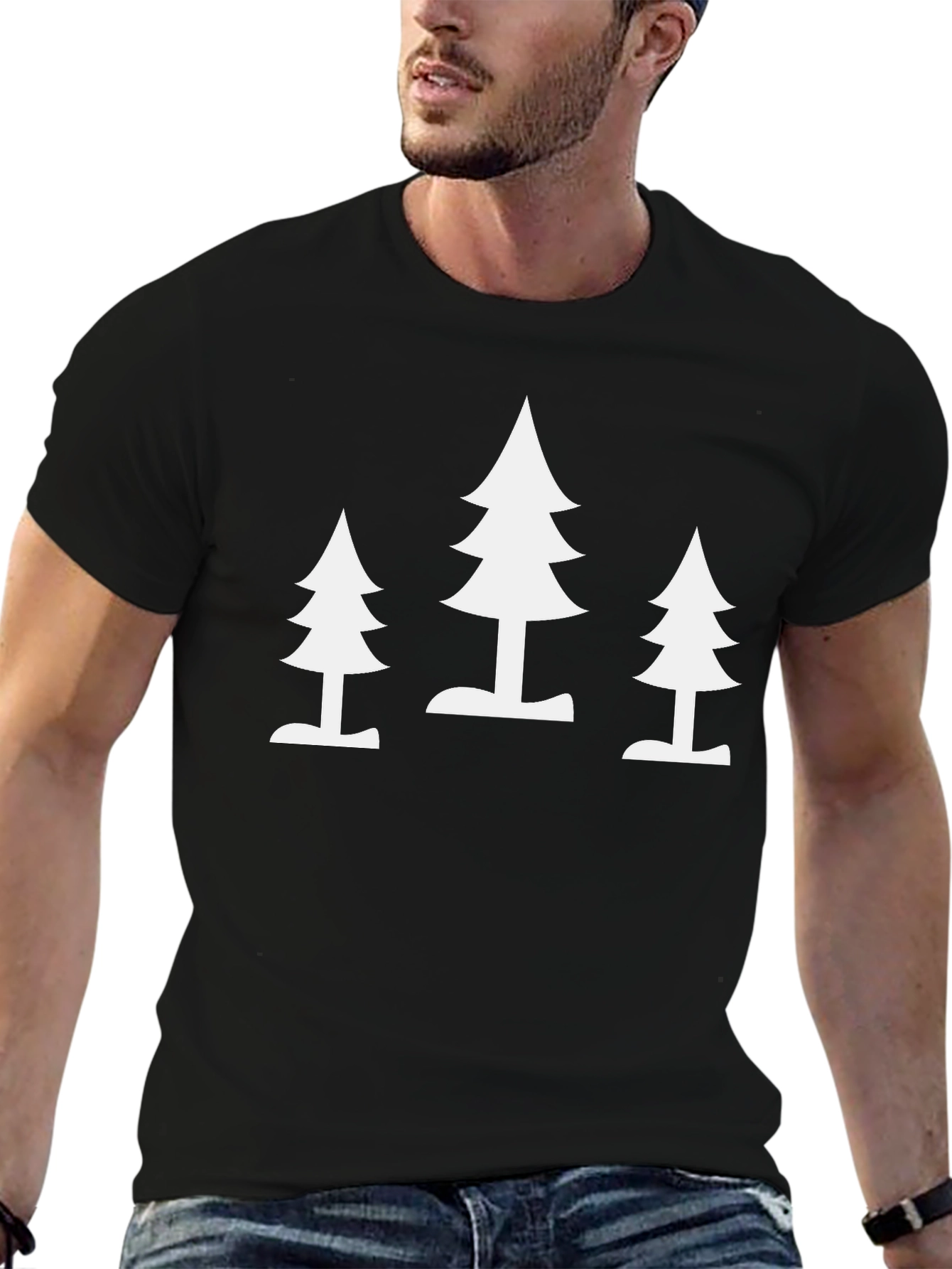 Black Minimalist Tree Print Black T-Shirt view 6