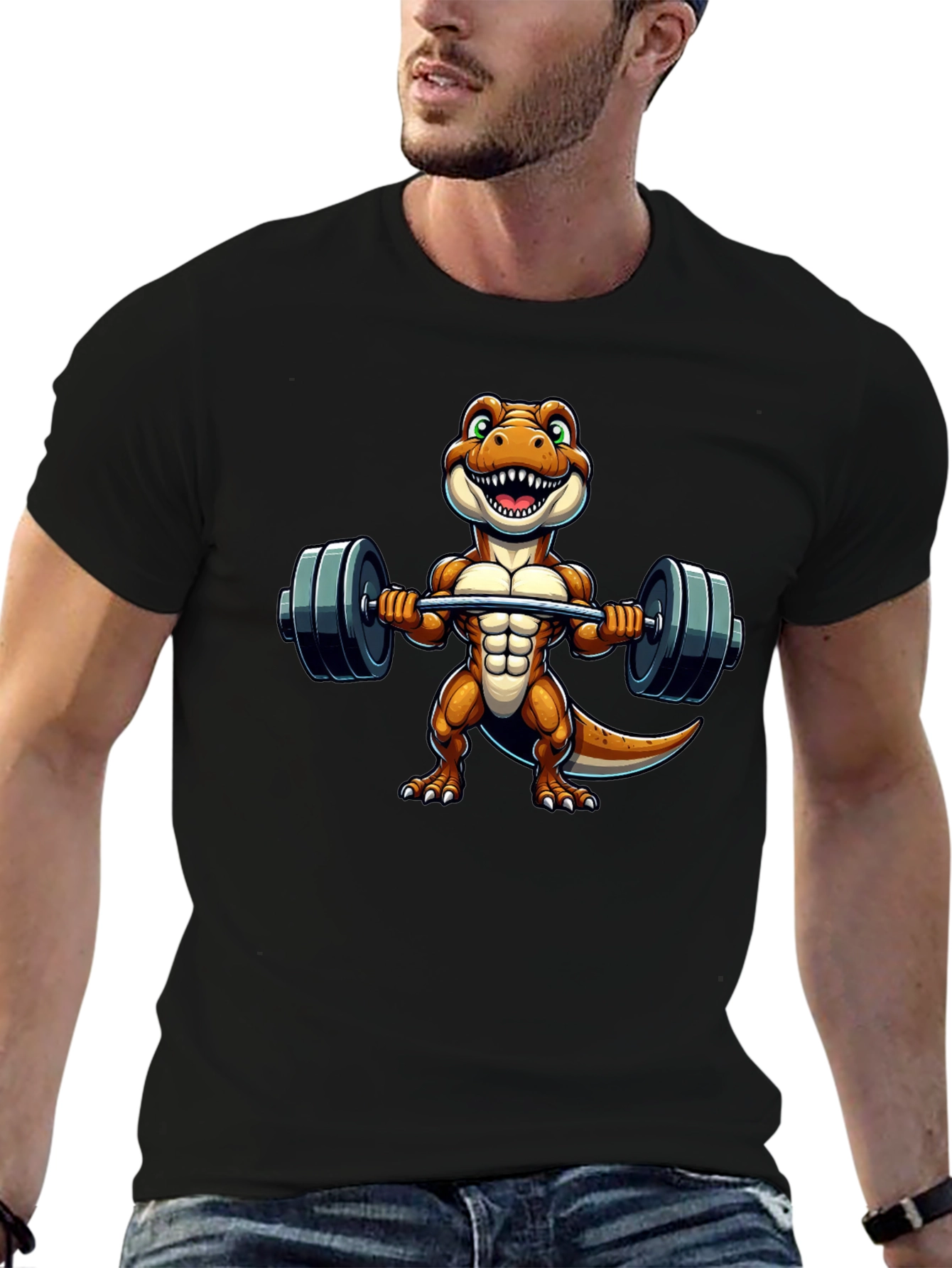 Black Dino Gym T-Shirt - Black Cotton Fitness Tee view 6