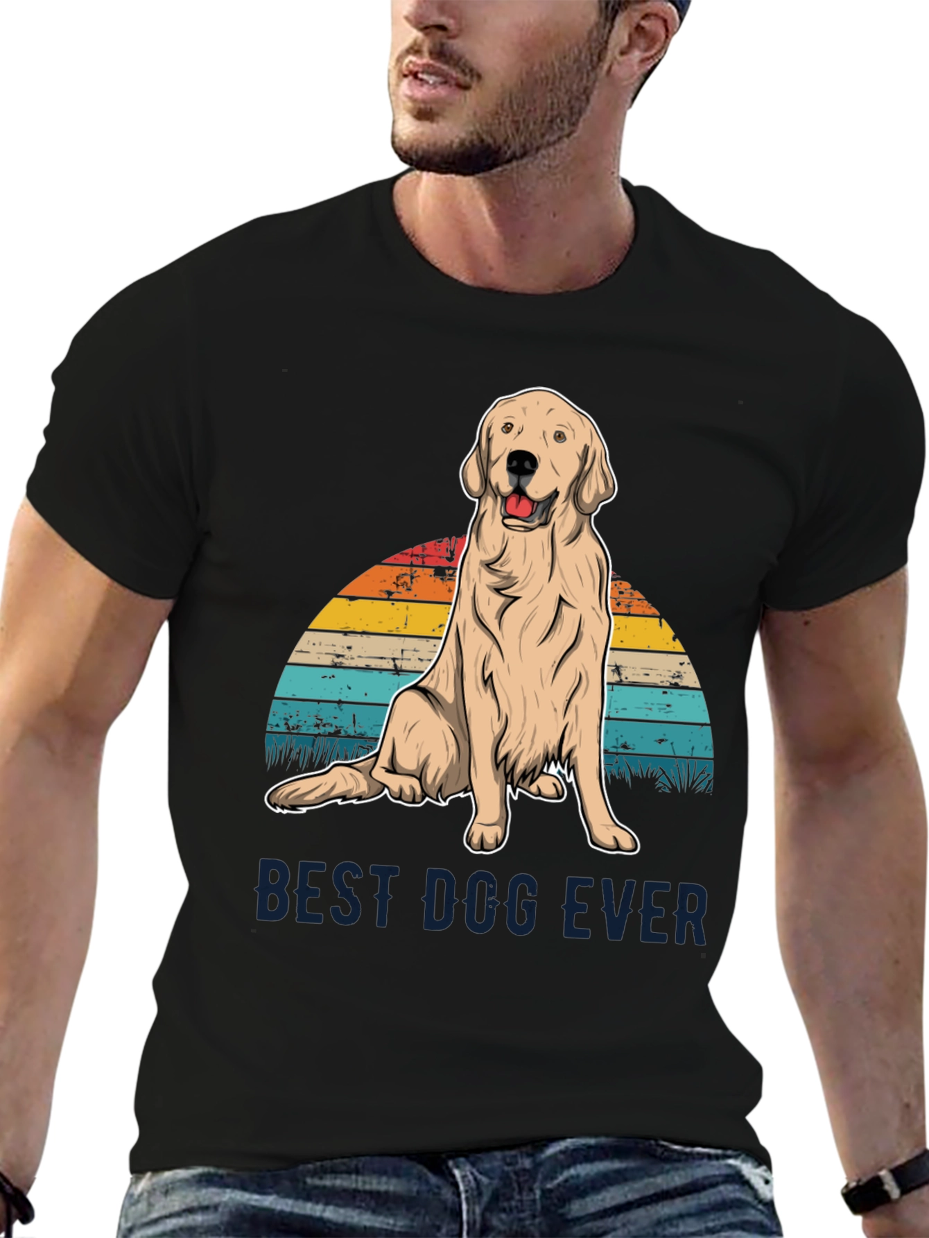 Black Best Dog Ever Graphic Tee - Golden Retriever Sunset T-Shirt view 6