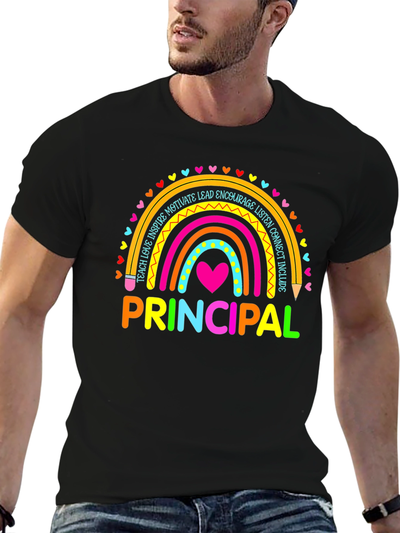 Black Principal Rainbow T-Shirt - Teacher Appreciation view 6