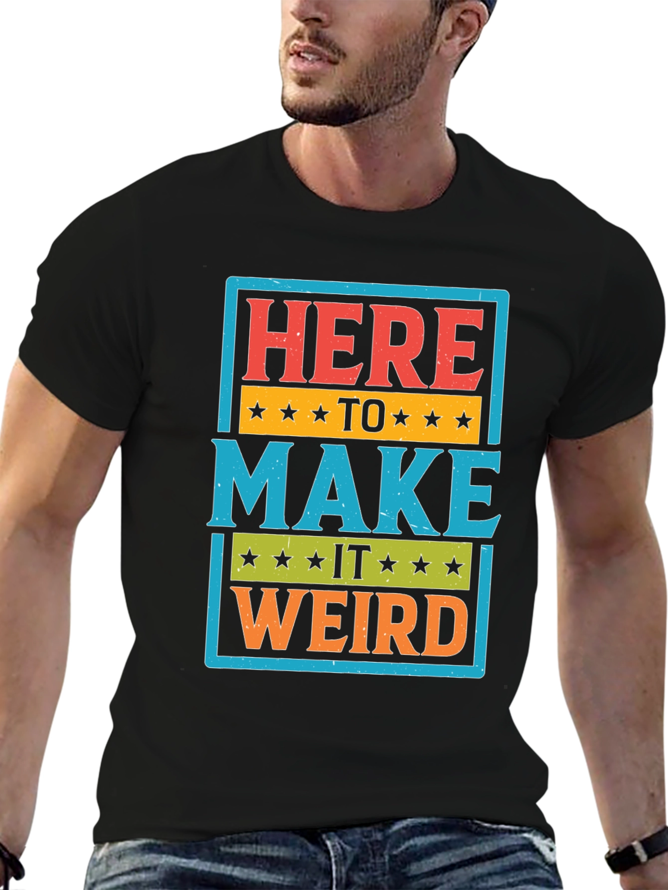 Black Here to Make it Weird Graphic T-Shirt view 6