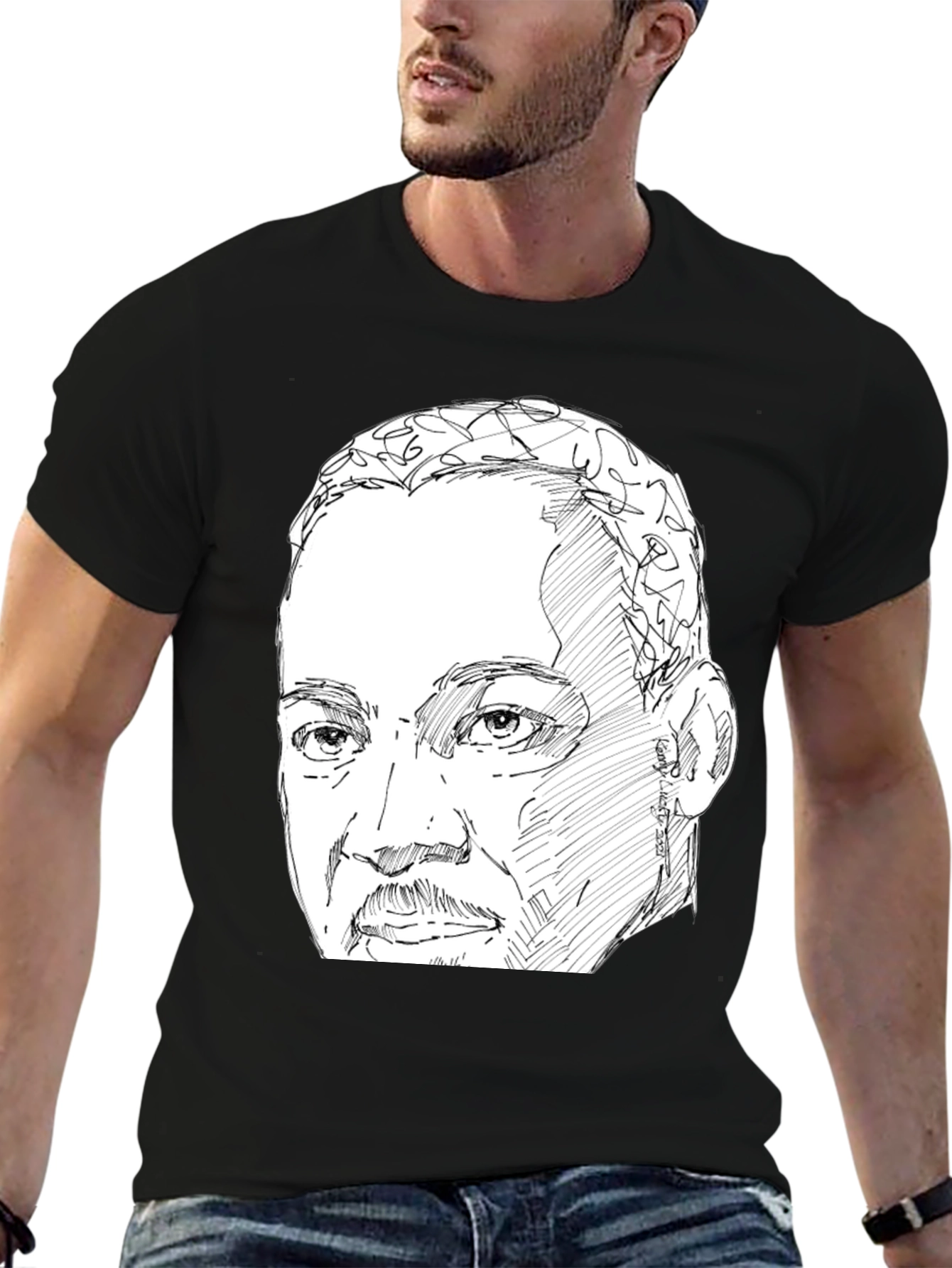 Black Sketch Portrait Graphic Tee view 6