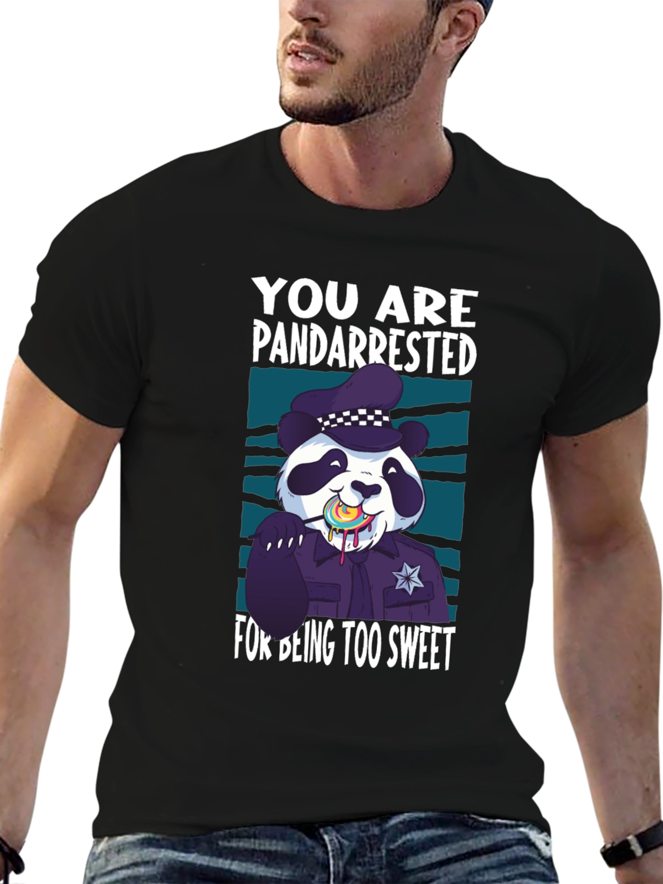Black Pandarrested T-Shirt - Sweet Panda Police Design view 6