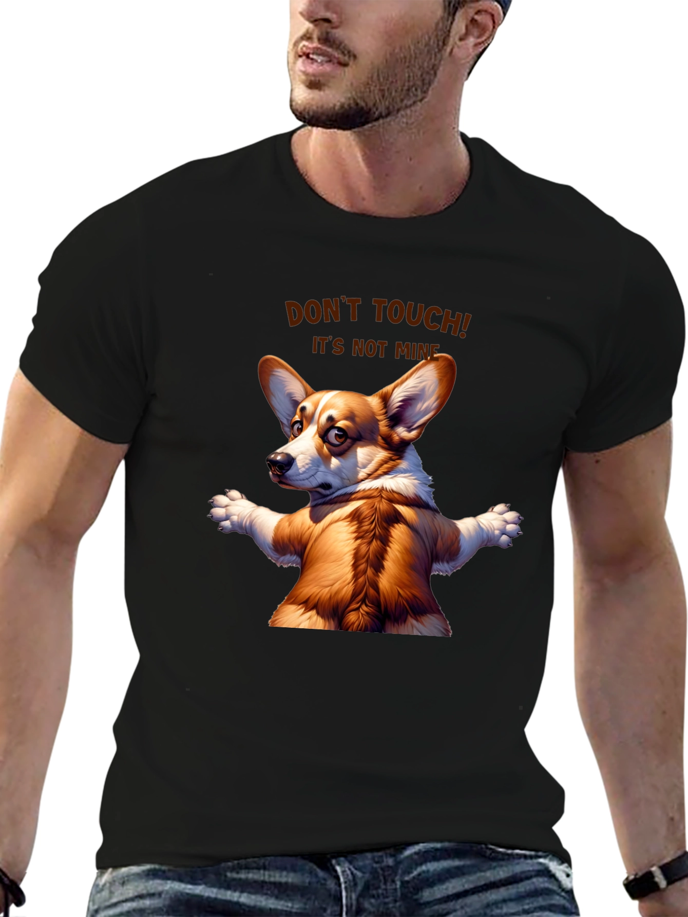 Black Funny Corgi Graphic Tee - Don't Touch! It's Not Mine! view 6