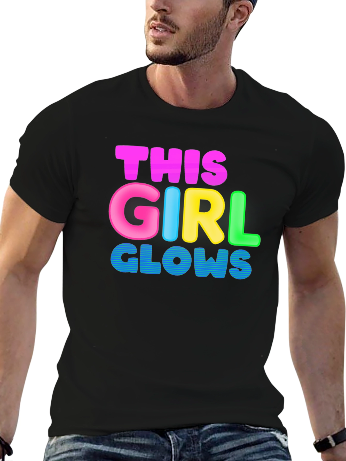 Black This Girl Glows Black T-Shirt - Fun, Colorful Design view 6