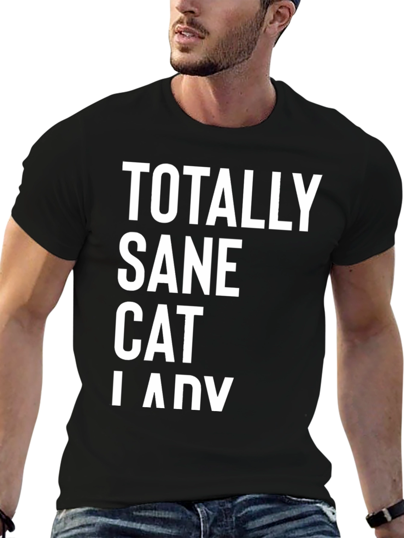 Black Totally Sane Cat Lady Black T-Shirt view 6
