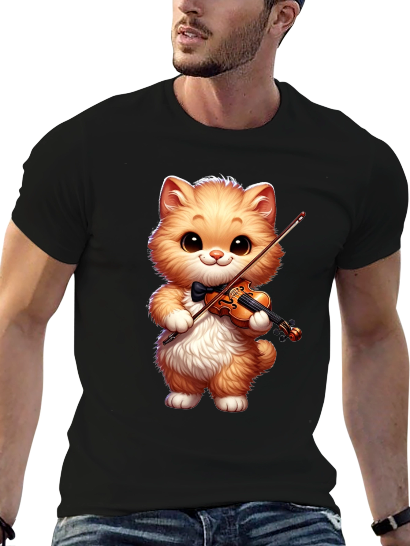 Black Cat Violinist Black T-Shirt view 6