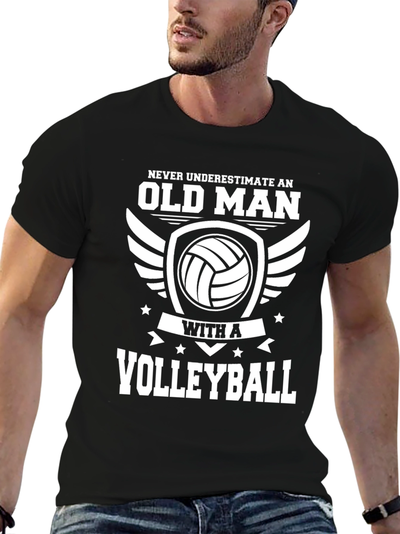 Black Old Man Volleyball Graphic T-Shirt view 6