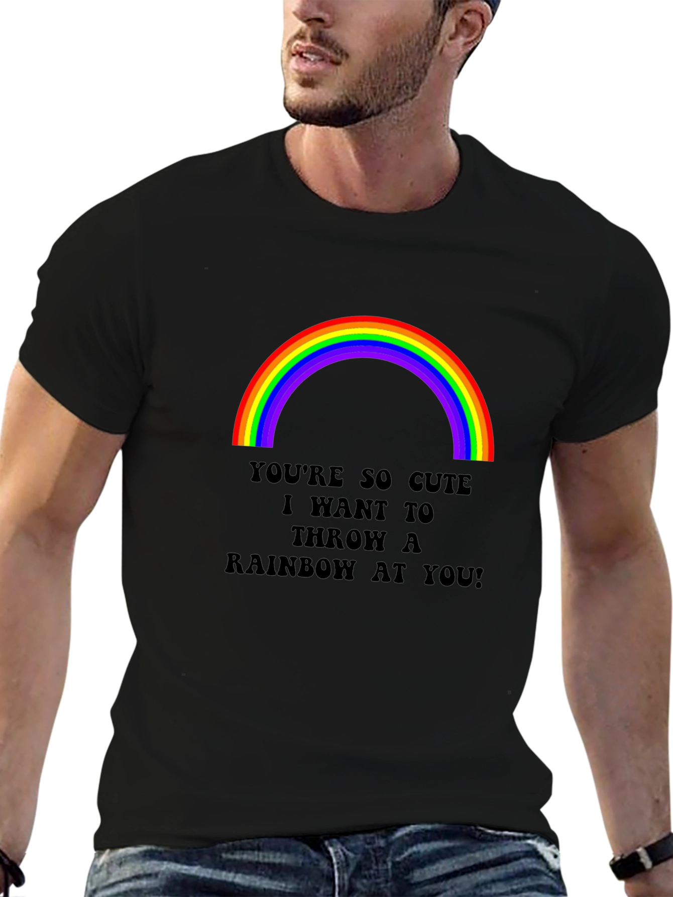 Black Cute Rainbow Graphic Tee - "Throw a Rainbow at You!" view 6