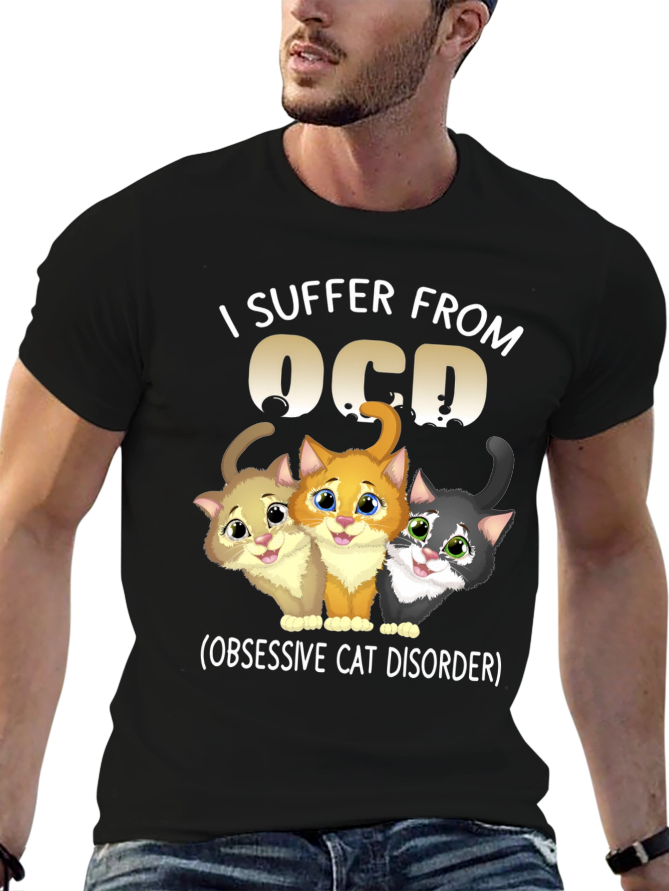 Black OCD Obsessive Cat Disorder Graphic T-Shirt view 6
