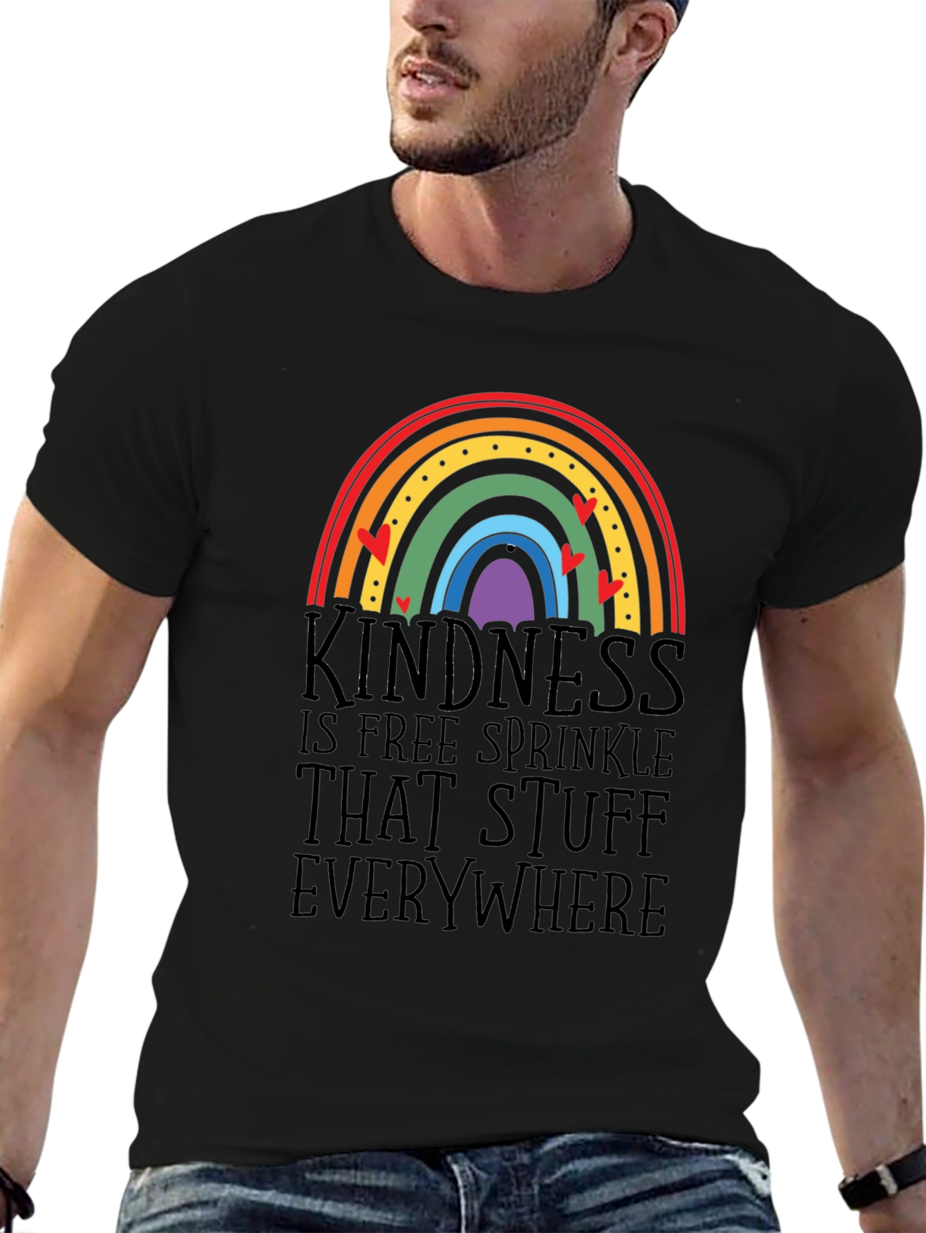 Black Kindness Rainbow Graphic Tee - Spread the Love! view 6