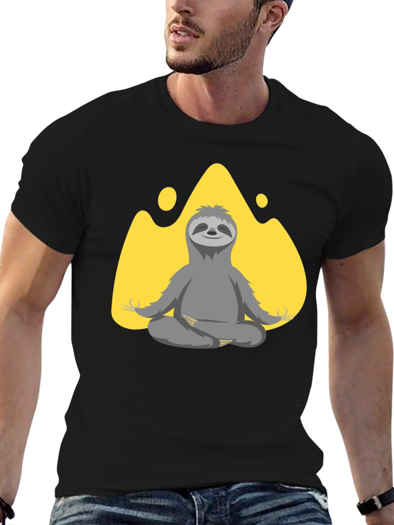 Black Meditating Sloth Graphic T-Shirt view 6