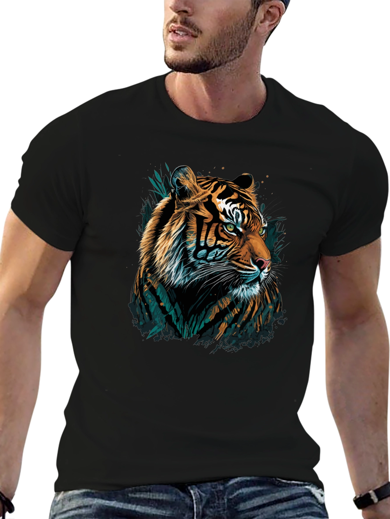 Black Tiger Graphic Tee - Men's Black Crew Neck T-Shirt view 6
