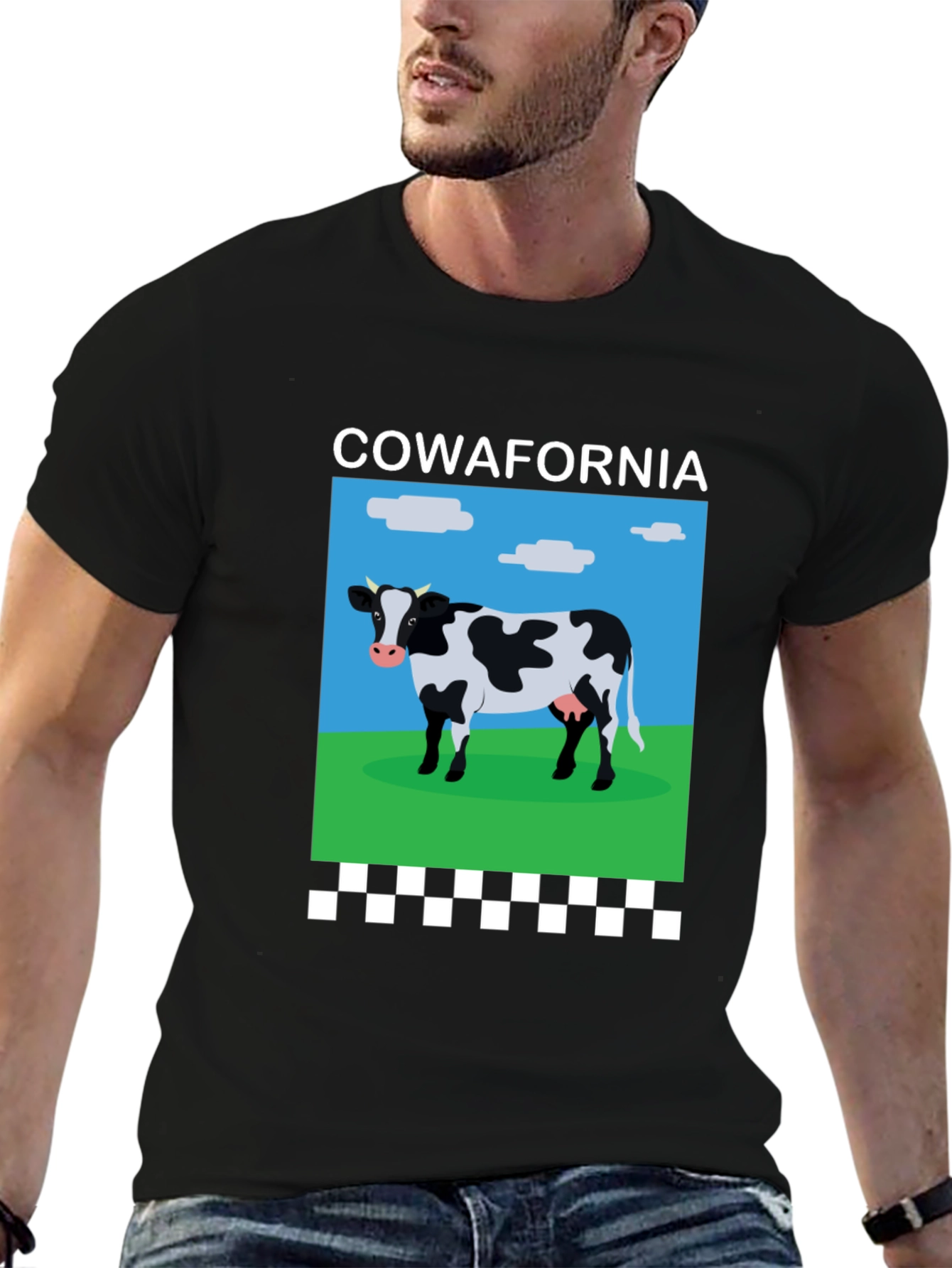 Black Cow-afornia T-Shirt: Hilarious Cow Design Tee view 6